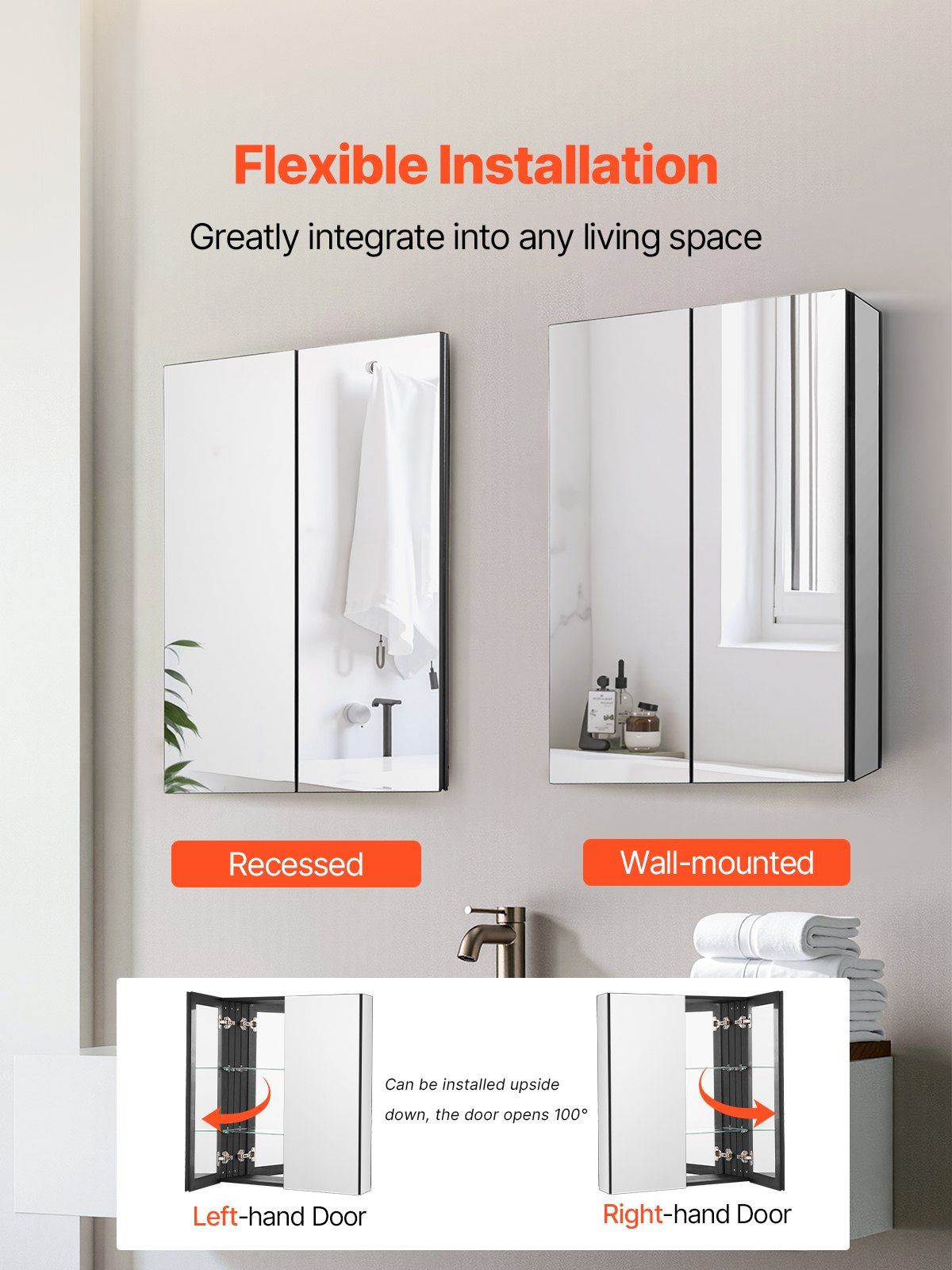 Medicine Cabinet, 26 x 30 inch, Medicine Cabinet for Bathroom with Mirror,  Aluminum Frame Bathroom Wall Cabinet, 2-layer Adjustable Shelves, Recessed & Wall-mounted Installation - Image 5