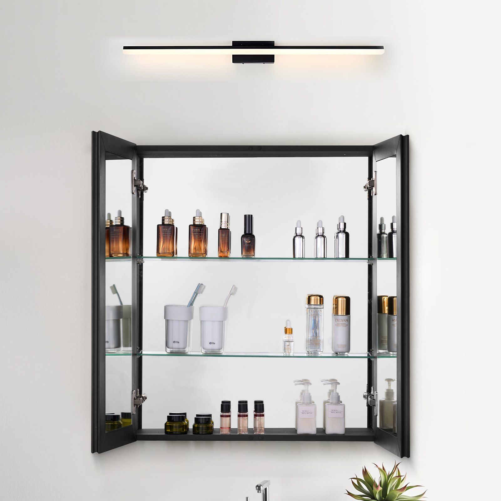 Medicine Cabinet, 26 x 30 inch, Medicine Cabinet for Bathroom with Mirror,  Aluminum Frame Bathroom Wall Cabinet, 2-layer Adjustable Shelves, Recessed & Wall-mounted Installation - Image 8