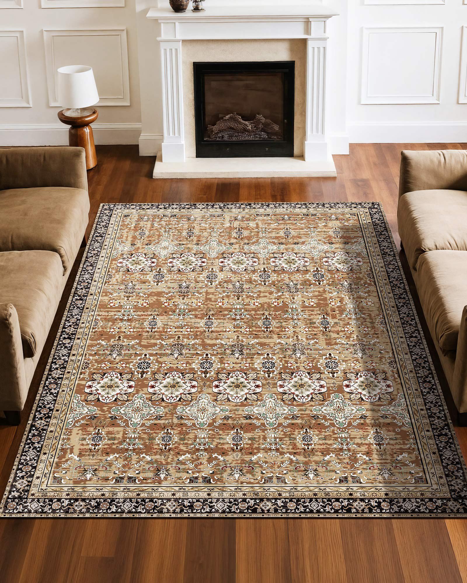 Area Rug, 1828.8x2743.2mm Large Washable Rug, Non-Slip Tear-Resistant Soft Carpet, Pet & Child Friendly Vintage Area Rugs, Indoor Mat for Bedroom, Living Room, Kids Room, Entryway, Brown Green - Image 2