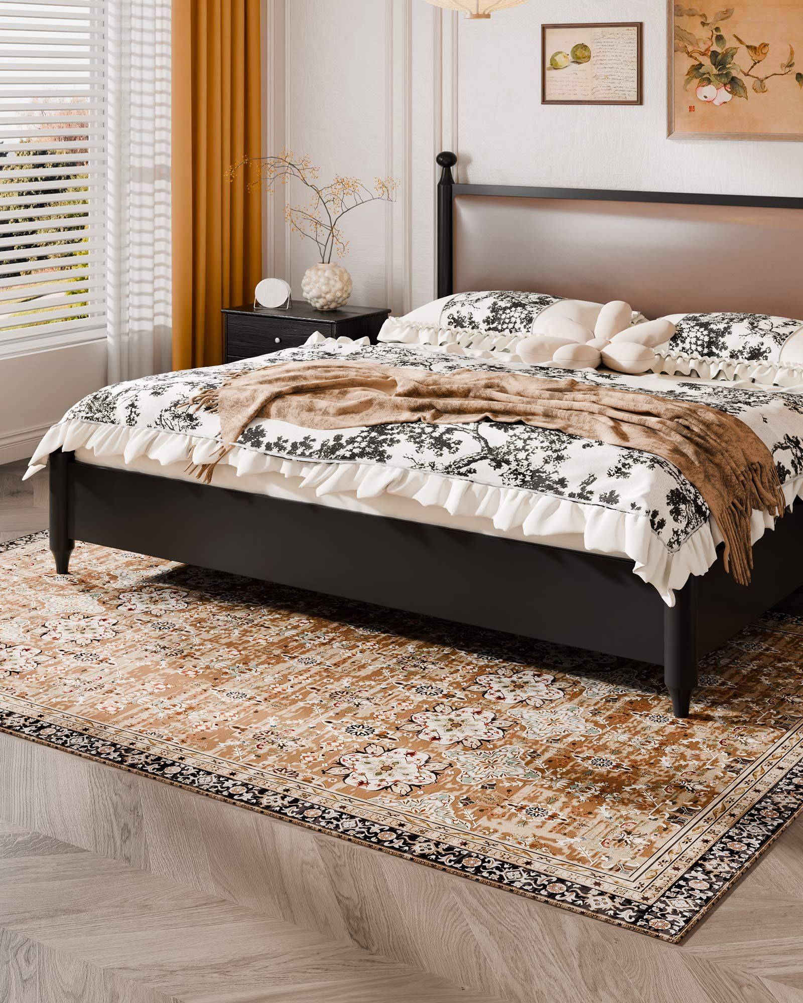 Area Rug, 1828.8x2743.2mm Large Washable Rug, Non-Slip Tear-Resistant Soft Carpet, Pet & Child Friendly Vintage Area Rugs, Indoor Mat for Bedroom, Living Room, Kids Room, Entryway, Brown Green - Image 4