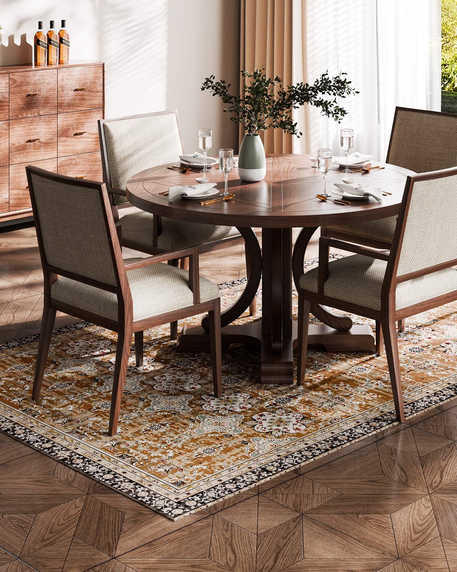 Area Rug, 1828.8x2743.2mm Large Washable Rug, Non-Slip Tear-Resistant Soft Carpet, Pet & Child Friendly Vintage Area Rugs, Indoor Mat for Bedroom, Living Room, Kids Room, Entryway, Brown Green - Image 5