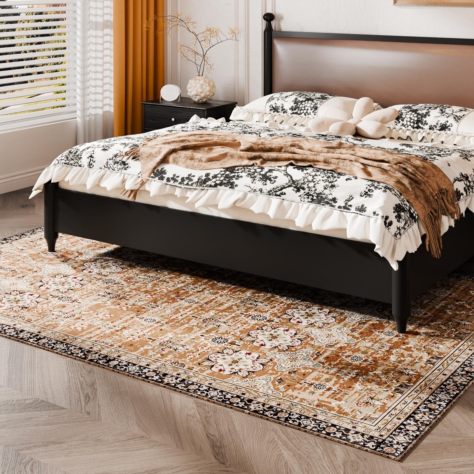 Area Rug, 1828.8x2743.2mm Large Washable Rug, Non-Slip Tear-Resistant Soft Carpet, Pet & Child Friendly Vintage Area Rugs, Indoor Mat for Bedroom, Living Room, Kids Room, Entryway, Brown Green - Image 8