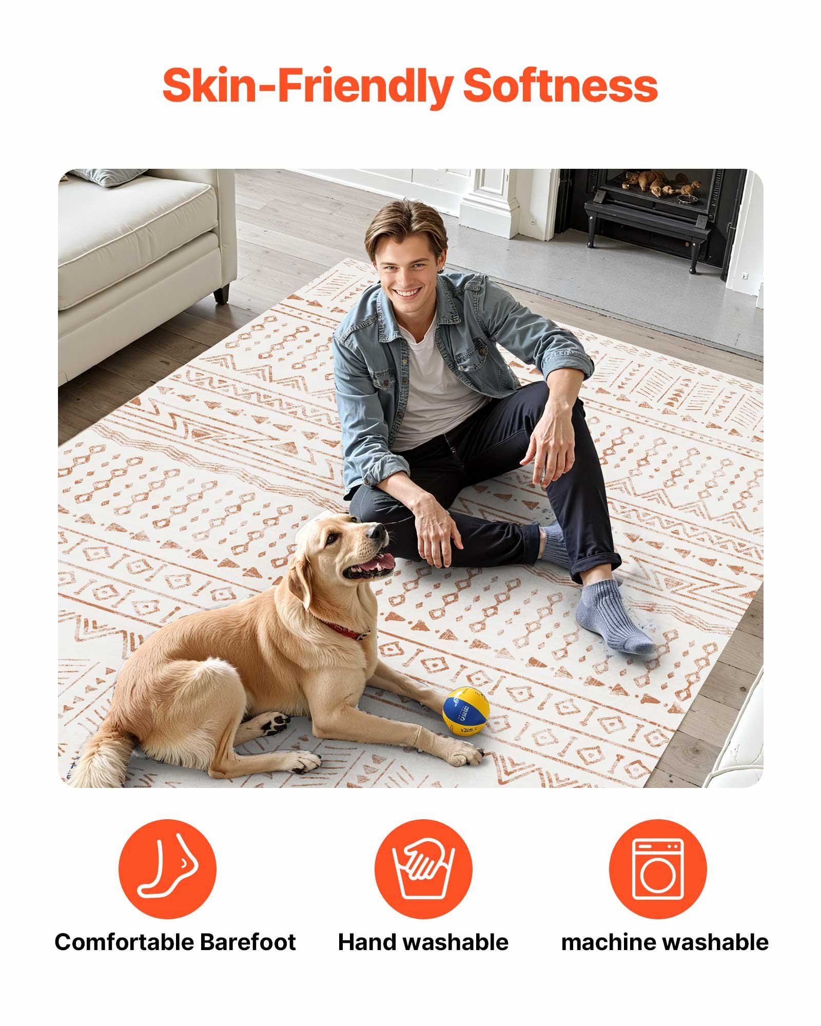 Area Rug, 1828.8x2743.2mm Large Washable Rug, Non-Slip Tear-Resistant Soft Carpet, Pet & Child Friendly Modern Area Rugs, Indoor Mat for Bedroom, Office, Living Room, Kids Room, Entryway, Beige - Image 7