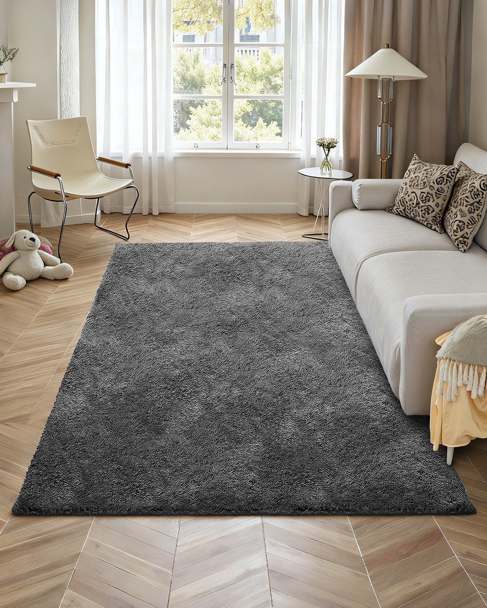 Indoor Plush Area Rugs, 1.52 x 2.44 m Soft Plush Carpet, Furry Shag Area Rugs for Living Room, Bedroom, Sunroom, Modern Home Decor Aesthetic, Non-Shedding, Non-Woven, Slip-Resistant, Dark Gray - Image 4