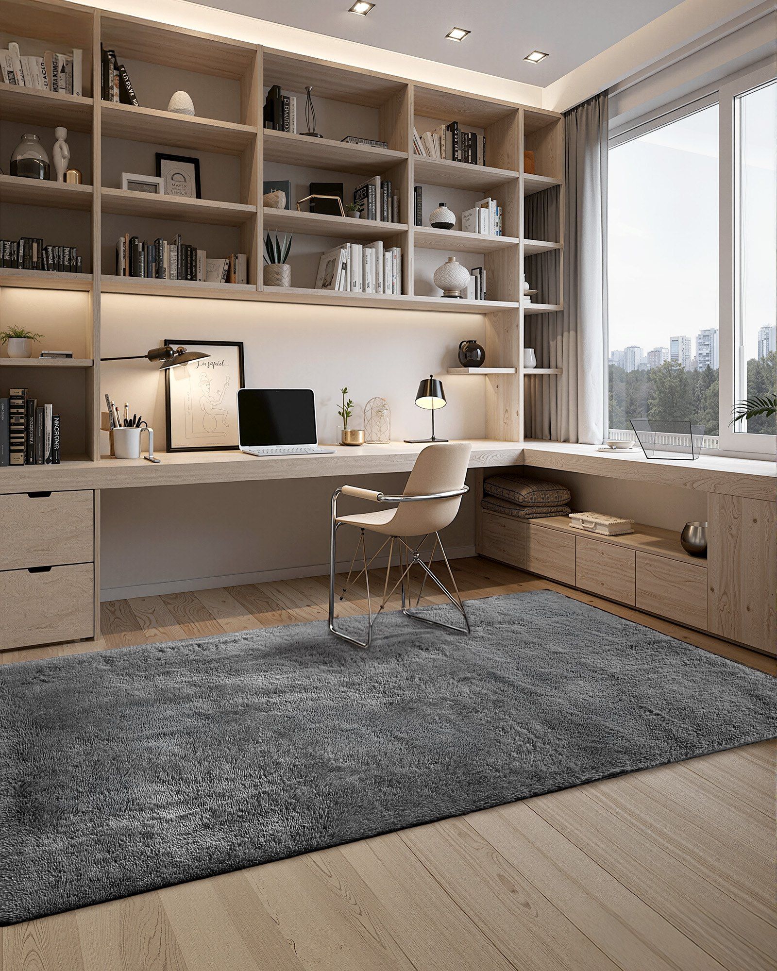 Indoor Plush Area Rugs, 1.52 x 2.44 m Soft Plush Carpet, Furry Shag Area Rugs for Living Room, Bedroom, Sunroom, Modern Home Decor Aesthetic, Non-Shedding, Non-Woven, Slip-Resistant, Dark Gray - Image 5