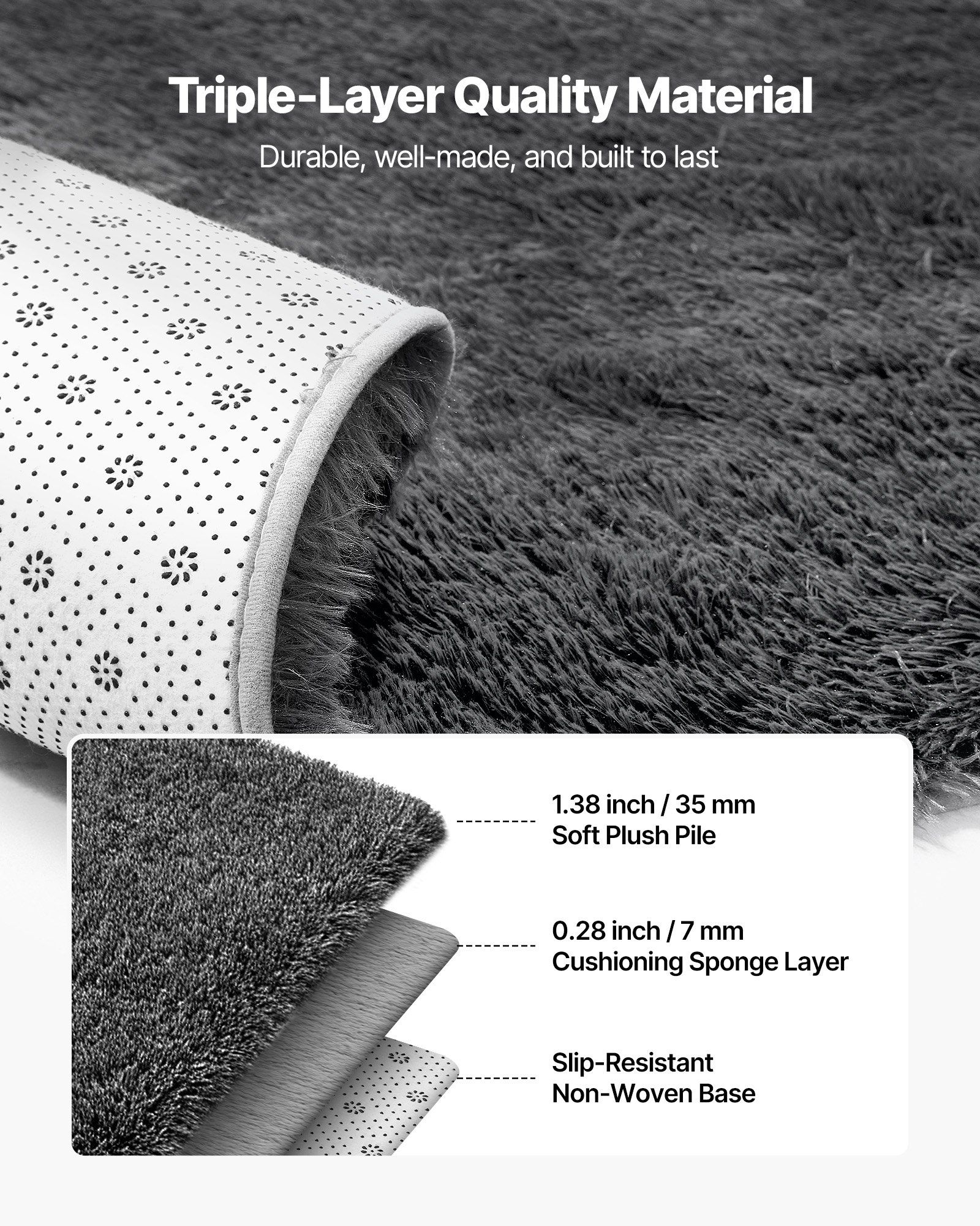 Indoor Plush Area Rugs, 1.52 x 2.44 m Soft Plush Carpet, Furry Shag Area Rugs for Living Room, Bedroom, Sunroom, Modern Home Decor Aesthetic, Non-Shedding, Non-Woven, Slip-Resistant, Dark Gray - Image 6