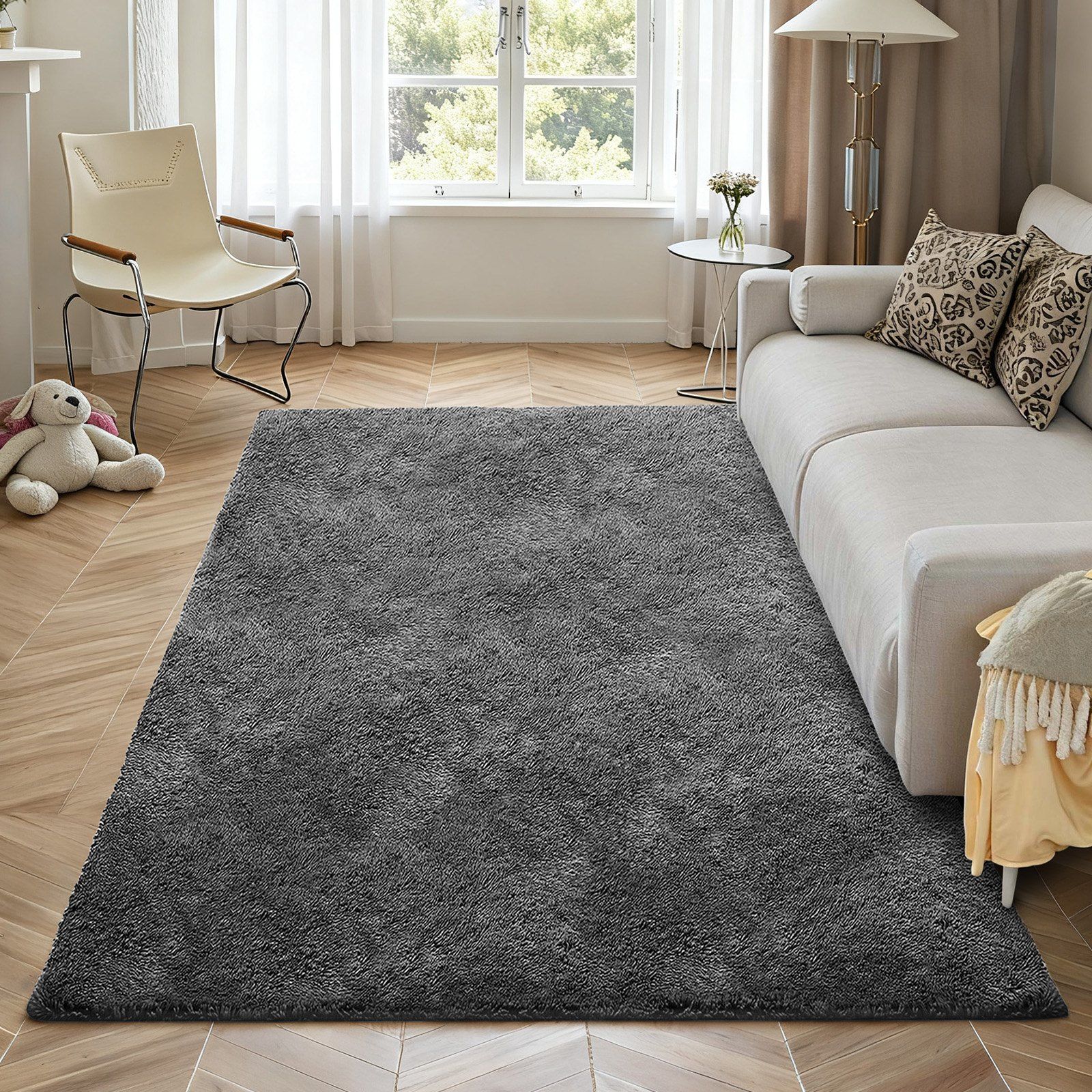 Indoor Plush Area Rugs, 1.52 x 2.44 m Soft Plush Carpet, Furry Shag Area Rugs for Living Room, Bedroom, Sunroom, Modern Home Decor Aesthetic, Non-Shedding, Non-Woven, Slip-Resistant, Dark Gray - Image 8