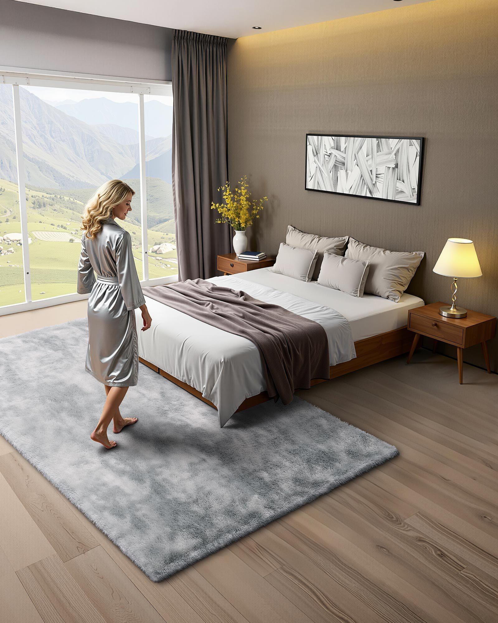 Indoor Plush Area Rugs, 1.83x2.74 m Soft Plush Carpet, FFurry Shag Area Rugs for Living Room, Bedroom, Modern Home Decor Aesthetic Long-Pile Rug, Non-Shedding, Slip-Resistant, Tie-Dye Light Gray - Image 2
