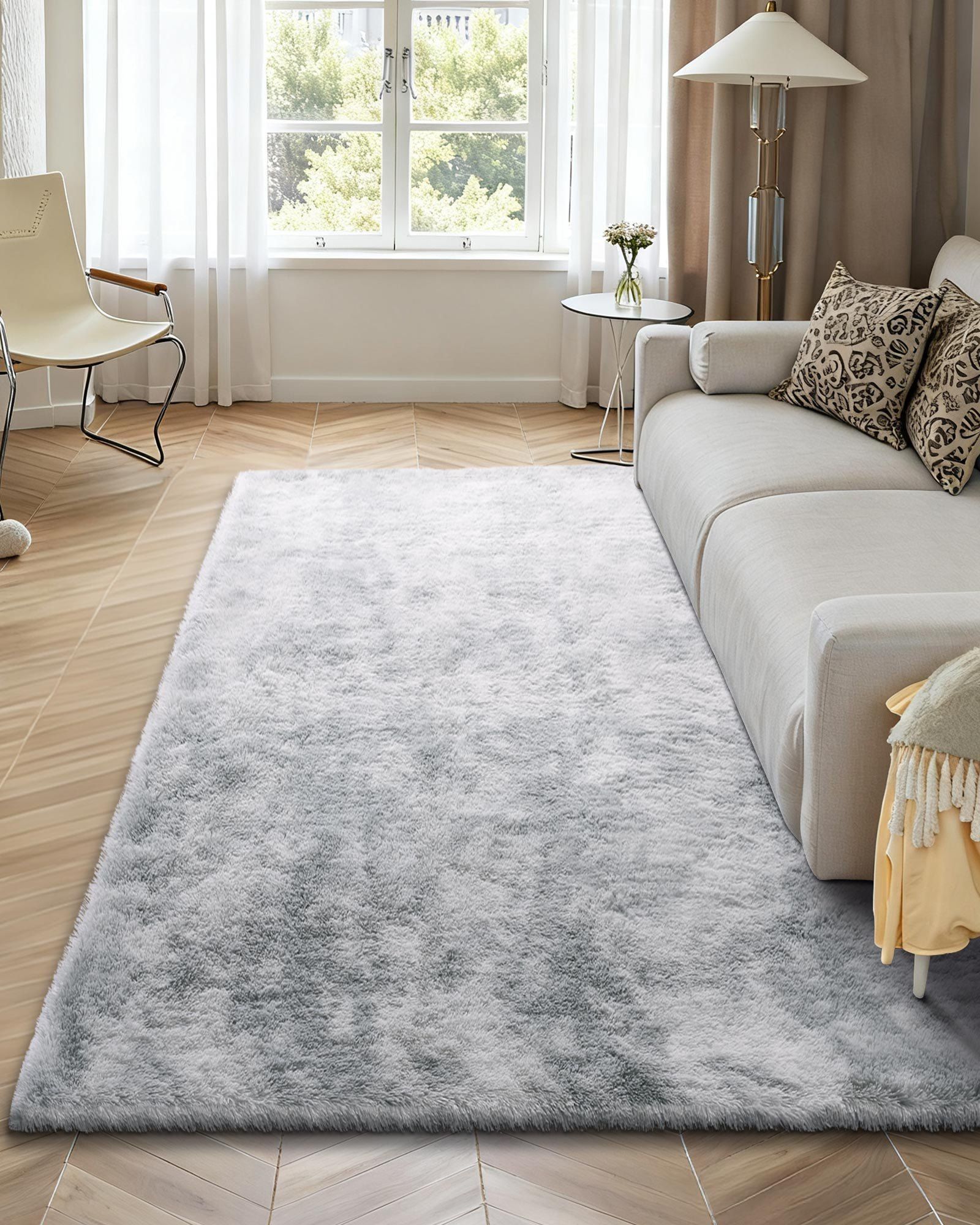 Indoor Plush Area Rugs, 1.83x2.74 m Soft Plush Carpet, FFurry Shag Area Rugs for Living Room, Bedroom, Modern Home Decor Aesthetic Long-Pile Rug, Non-Shedding, Slip-Resistant, Tie-Dye Light Gray - Image 4