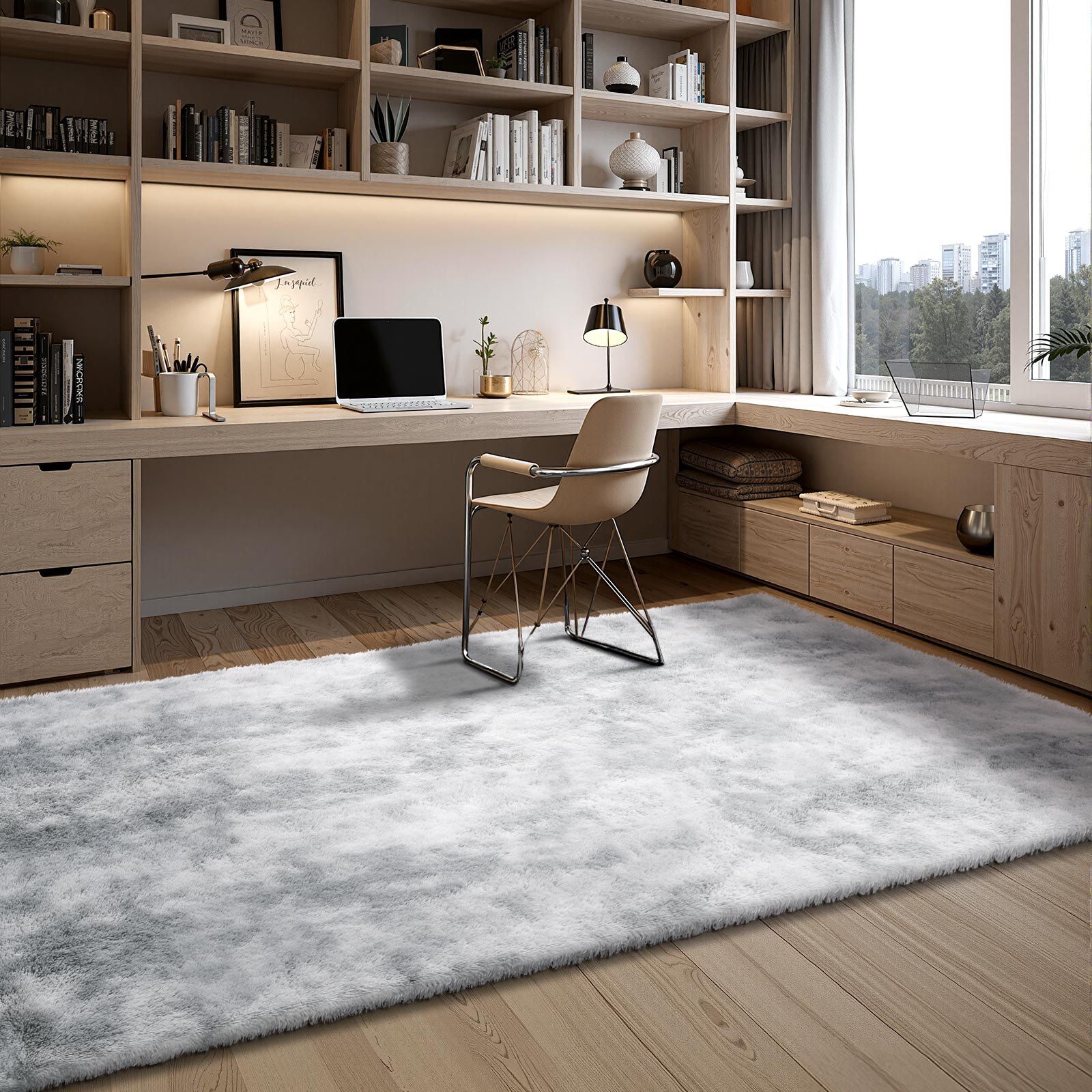 Indoor Plush Area Rugs, 1.83x2.74 m Soft Plush Carpet, FFurry Shag Area Rugs for Living Room, Bedroom, Modern Home Decor Aesthetic Long-Pile Rug, Non-Shedding, Slip-Resistant, Tie-Dye Light Gray - Image 8