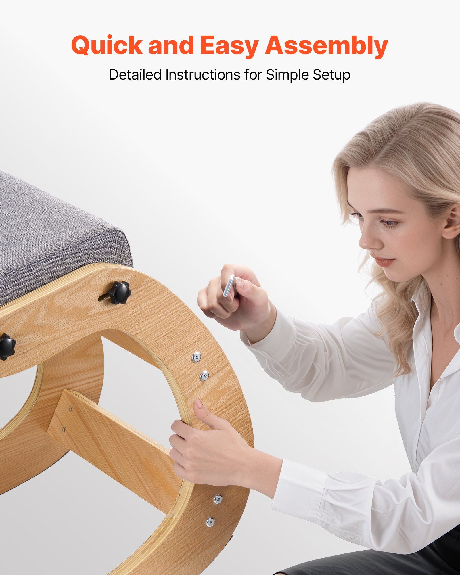 Ergonomic Kneeling Chair, Wooden Posture Knee Chair with Adjustable Thick Foam Cushions & Solid Wood Frame, Adjustable Height, Relief for Neck or Back Pain for Home, Office or Meditation, Gray - Image 6