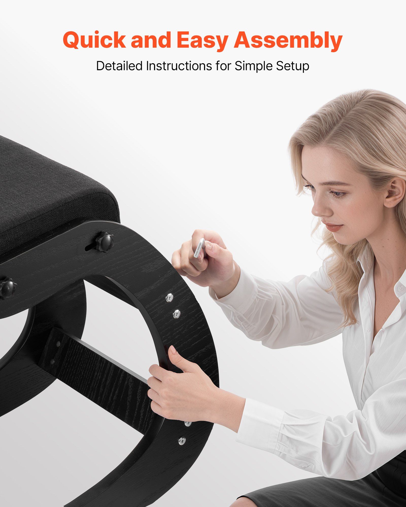 Ergonomic Kneeling Chair, Wooden Posture Knee Chair with Adjustable Thick Foam Cushions & Solid Wood Frame, Adjustable Height, Relief for Neck or Back Pain for Home, Office or Meditation, Black - Image 6