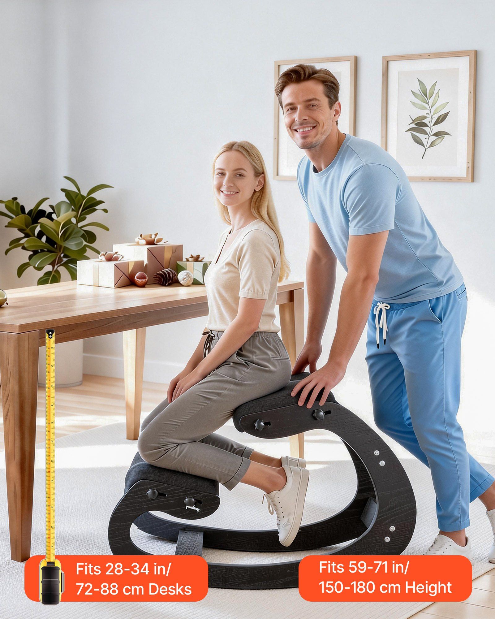 Ergonomic Kneeling Chair, Wooden Posture Knee Chair with Adjustable Thick Foam Cushions & Solid Wood Frame, Adjustable Height, Relief for Neck or Back Pain for Home, Office or Meditation, Black - Image 8
