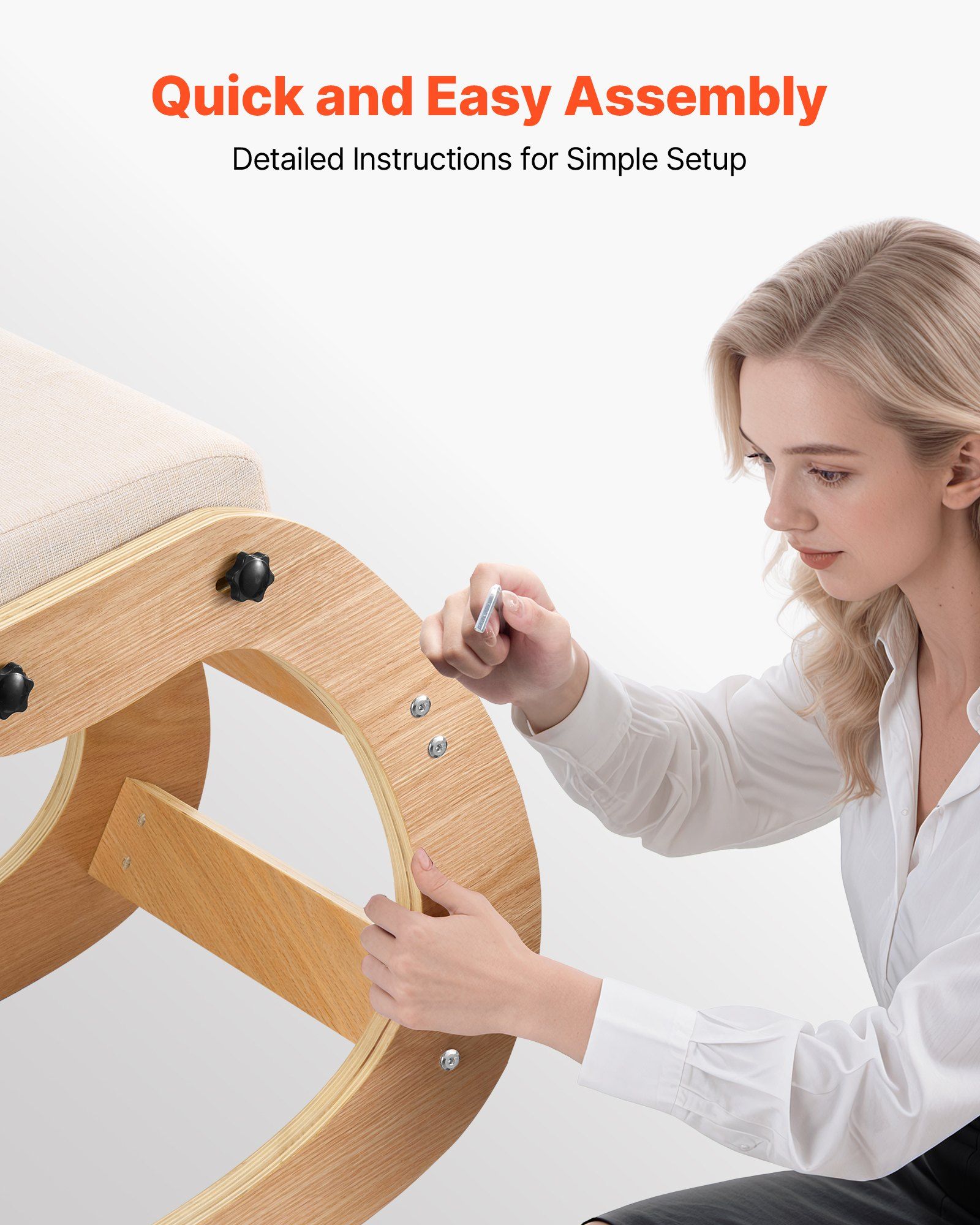 Ergonomic Kneeling Chair, Wooden Posture Knee Chair with Adjustable Thick Foam Cushions & Solid Wood Frame, Adjustable Height, Relief for Neck or Back Pain for Home, Office or Meditation, Beige - Image 6