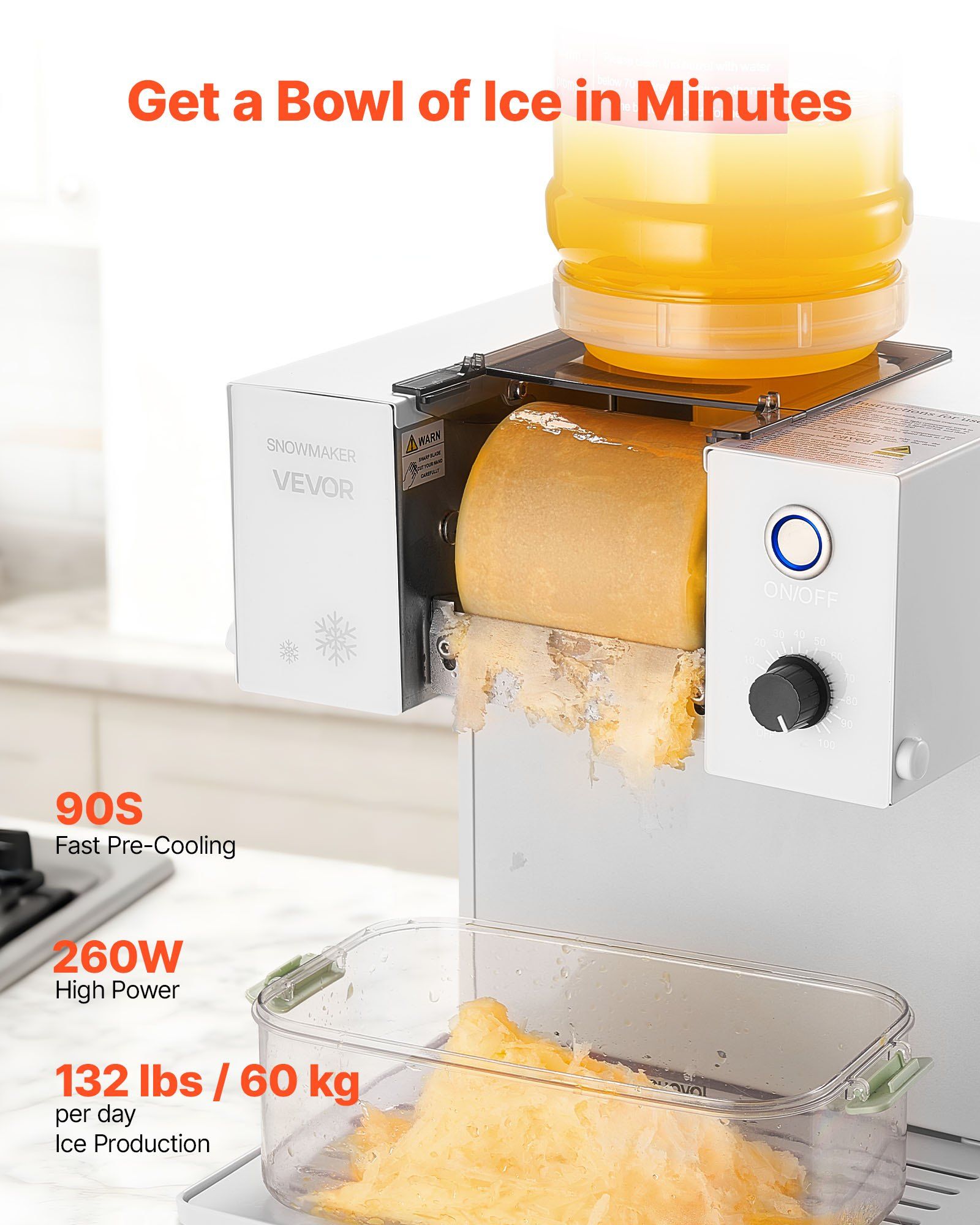 Snowflake Ice Machine, 60KG/24H Snowflake Ice Maker, Ice-Shaver Machine with Stainless Steel Blade, Electric Snow Cone Maker with 1.8L Tank, 90S Fast Pre-Cooling, for Home & Small Gatherings - Image 2