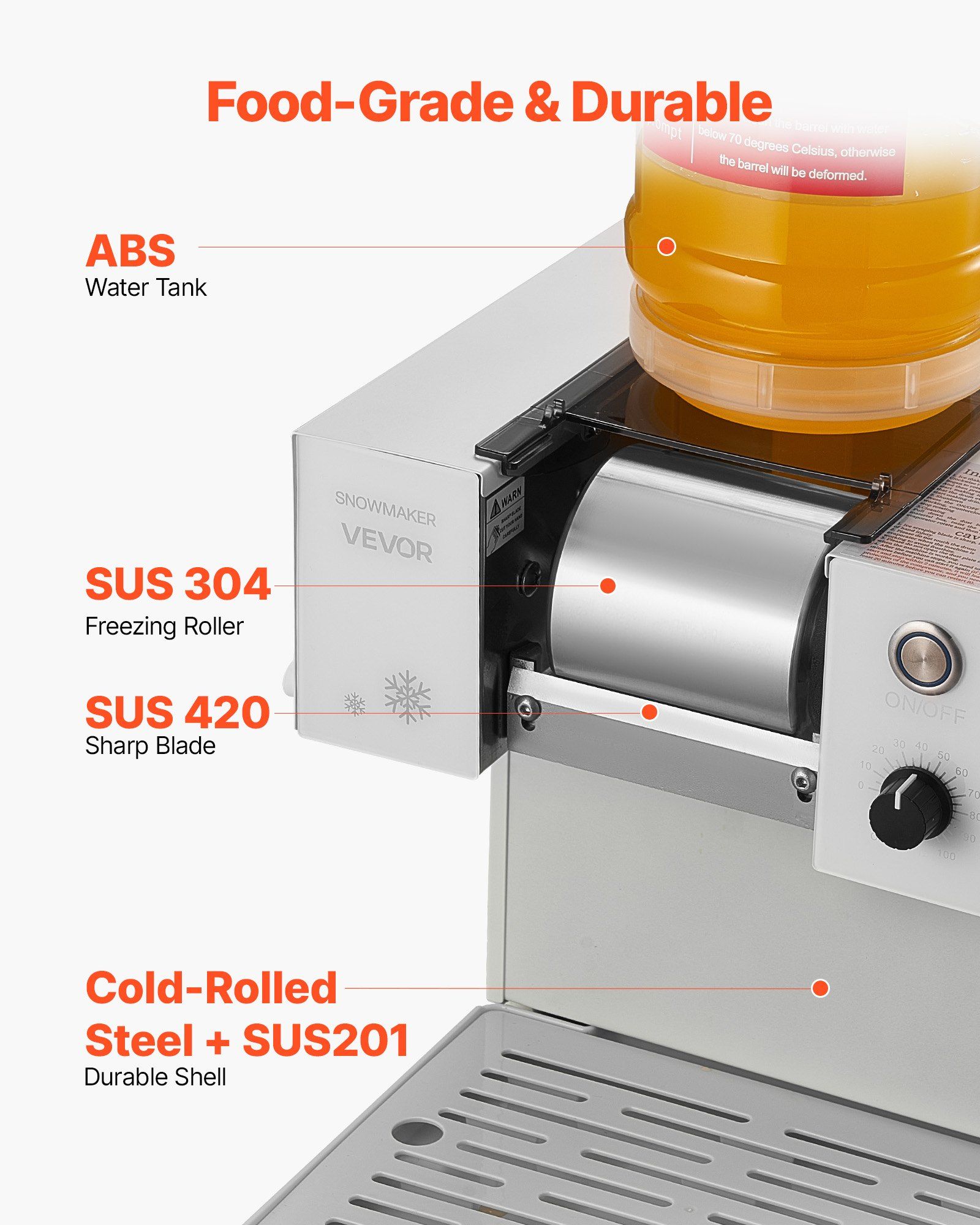 Snowflake Ice Machine, 60KG/24H Snowflake Ice Maker, Ice-Shaver Machine with Stainless Steel Blade, Electric Snow Cone Maker with 1.8L Tank, 90S Fast Pre-Cooling, for Home & Small Gatherings - Image 6