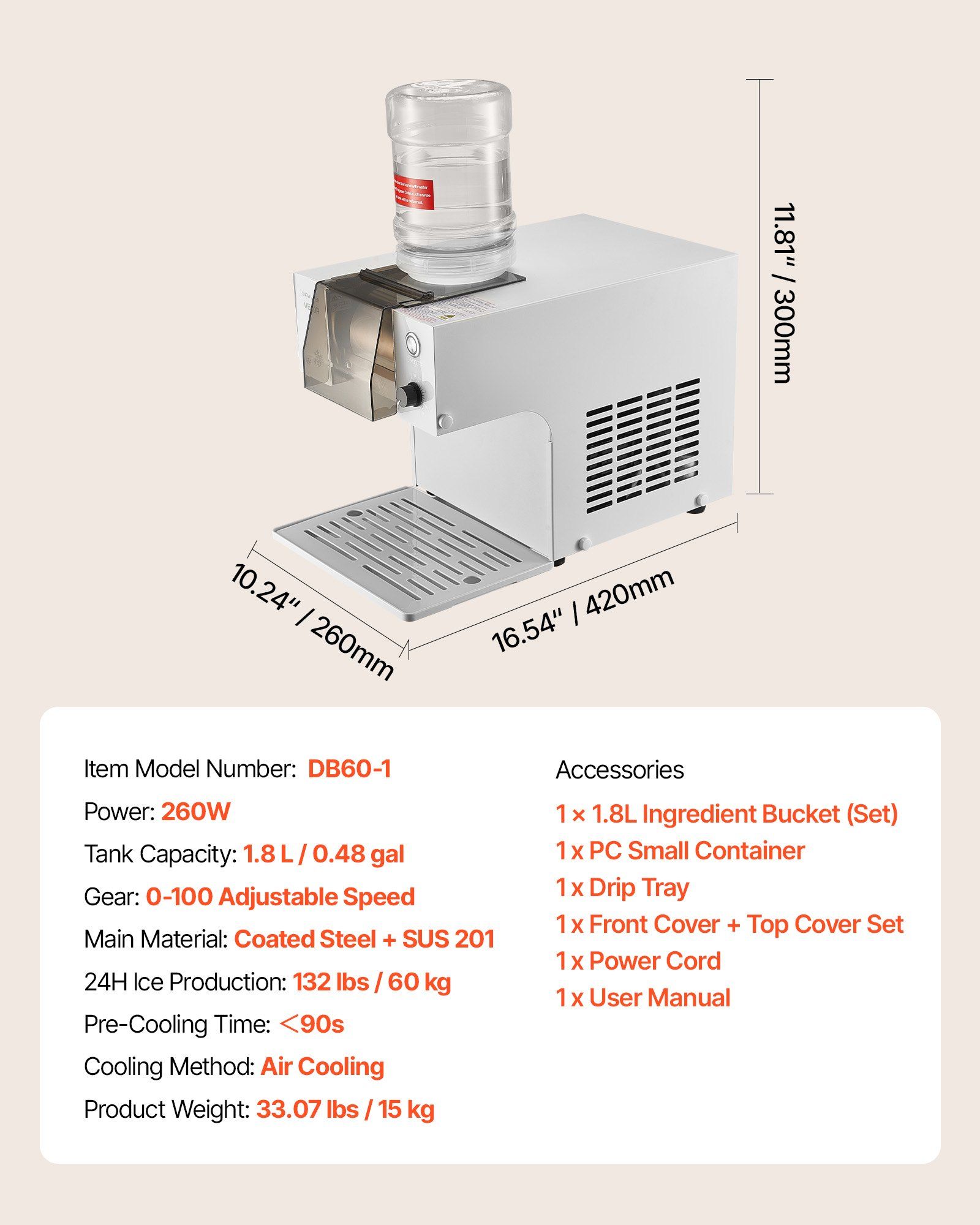 Snowflake Ice Machine, 60KG/24H Snowflake Ice Maker, Ice-Shaver Machine with Stainless Steel Blade, Electric Snow Cone Maker with 1.8L Tank, 90S Fast Pre-Cooling, for Home & Small Gatherings - Image 7