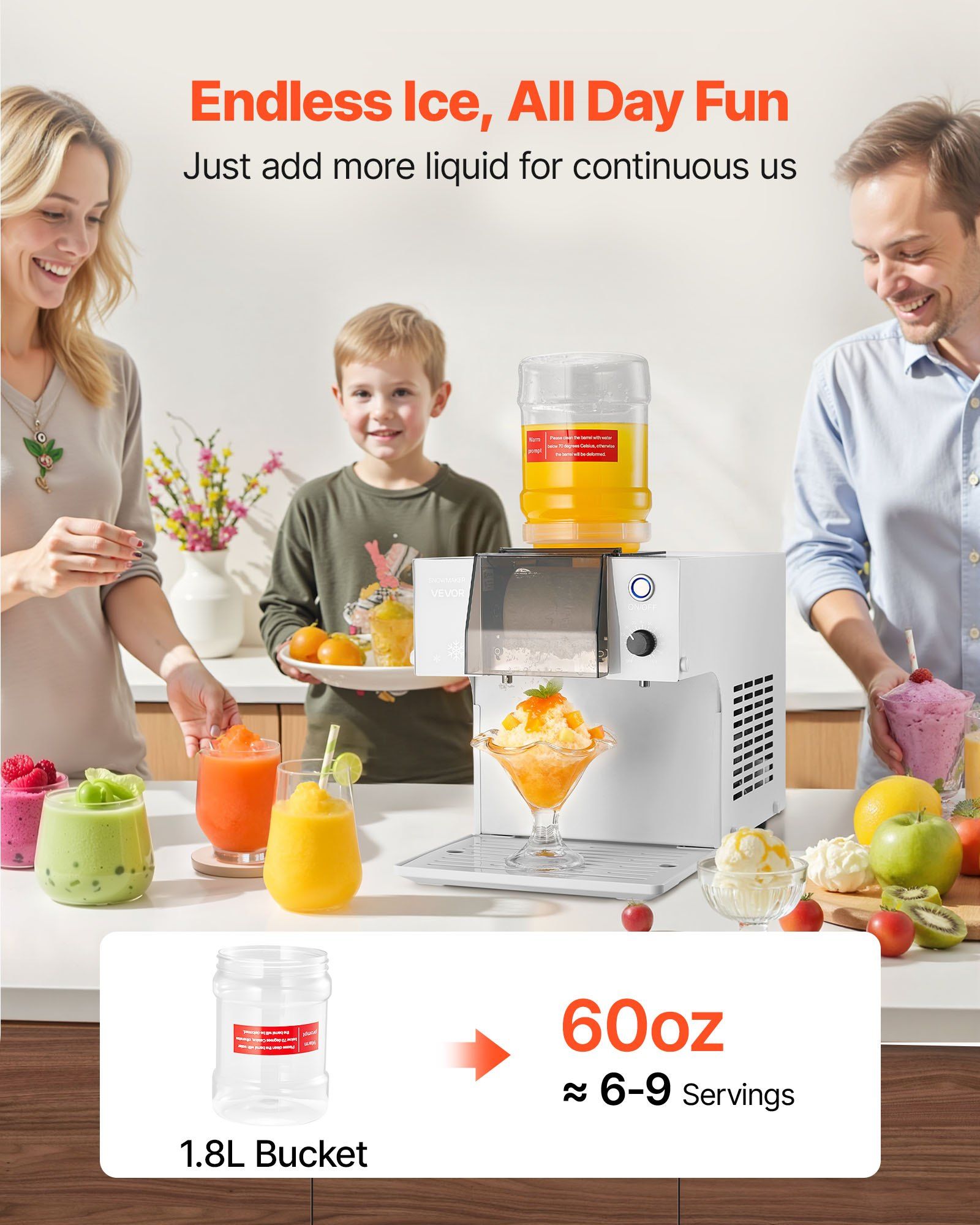 Snowflake Ice Machine, 80KG/24H Snowflake Ice Maker, Ice-Shaver Machine with Stainless Steel Blade, Electric Snow Cone Maker with 1.8L Tank, 90S Fast Pre-Cooling, for Home & Small Gatherings - Image 4