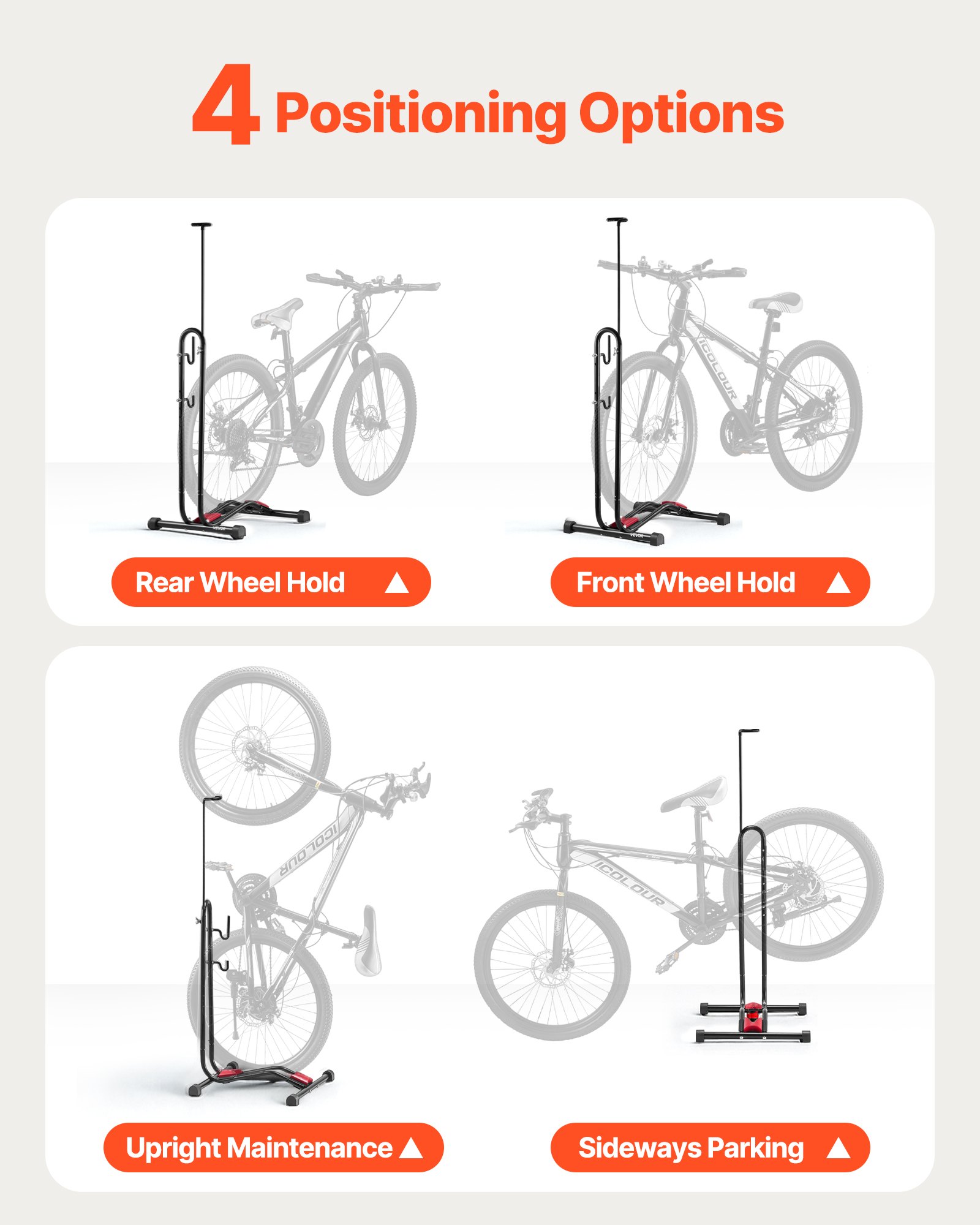 Bike Rack, Upright Bike Stand Floor for 406.4 to 700 mm Mountain & Road Bikes, Vertical & Horizontal Bicycle Stand for Secure Parking and Storage in Garage, Truck Bed, Indoor, Outdoor, Black - Image 3
