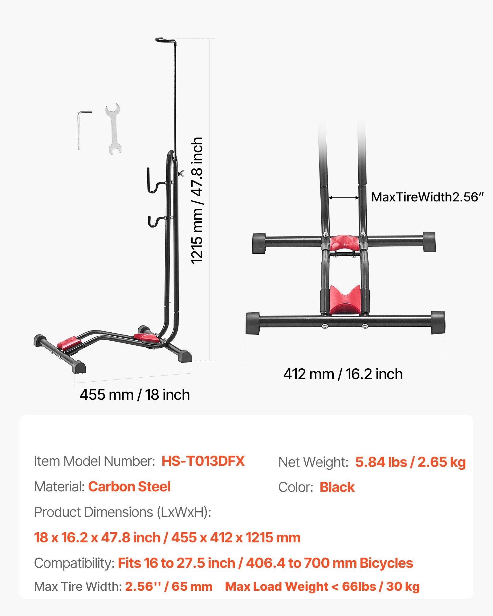 Bike Rack, Upright Bike Stand Floor for 406.4 to 700 mm Mountain & Road Bikes, Vertical & Horizontal Bicycle Stand for Secure Parking and Storage in Garage, Truck Bed, Indoor, Outdoor, Black - Image 7