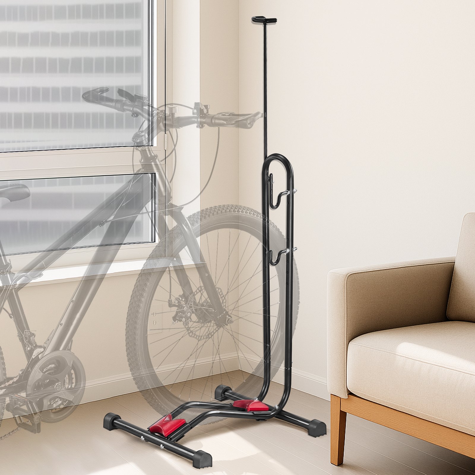 Bike Rack, Upright Bike Stand Floor for 406.4 to 700 mm Mountain & Road Bikes, Vertical & Horizontal Bicycle Stand for Secure Parking and Storage in Garage, Truck Bed, Indoor, Outdoor, Black - Image 8