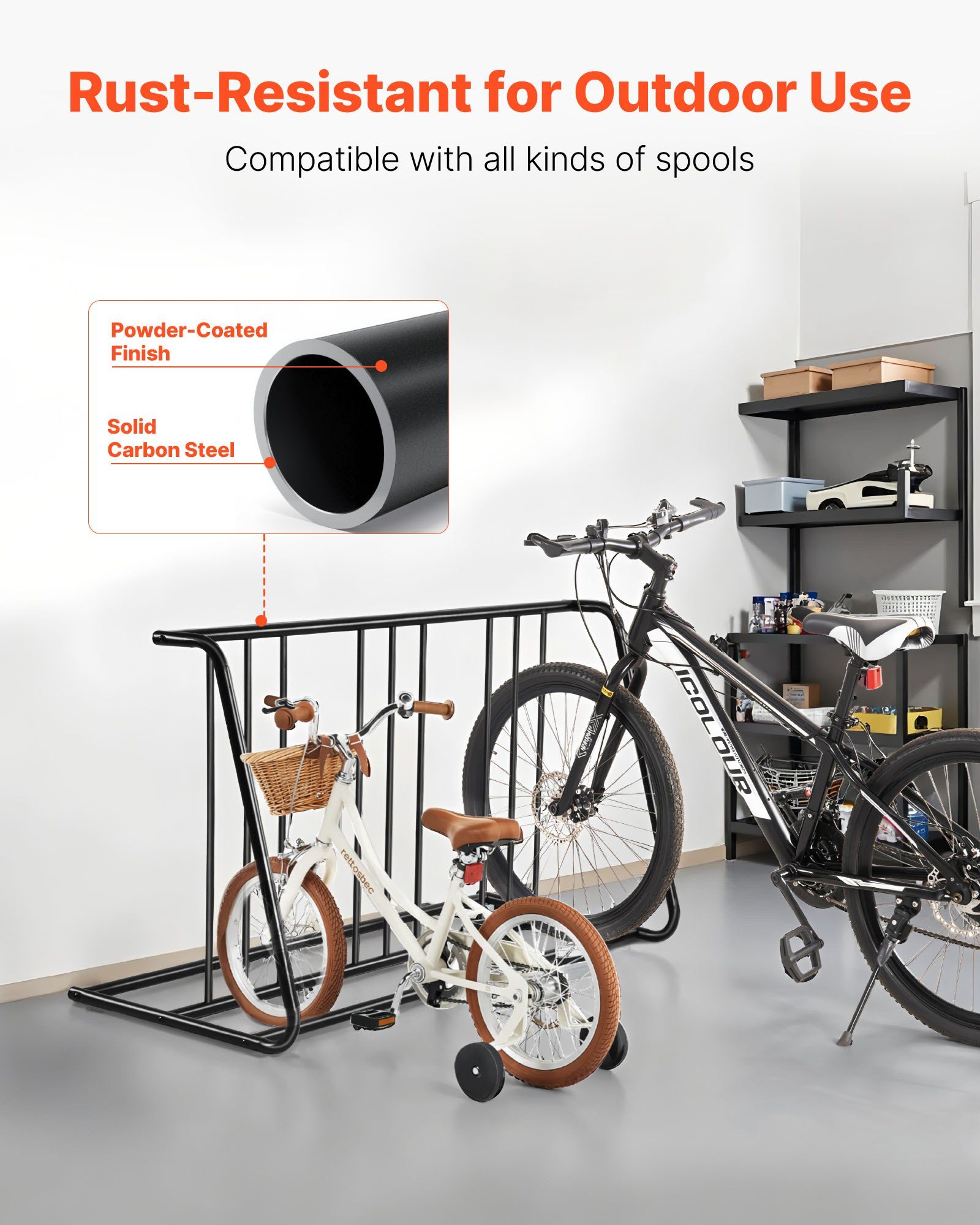 Bike Rack, Fits Tire Width 3 Inch/76.2 mm, Carbon Steel Double-Sided Grid Bike Rack Stand, Freestanding Bicycle Storage Holder for Curbside, Garage, Indoor, Outdoor Parking, 6-Bicycle Capacity - Image 6