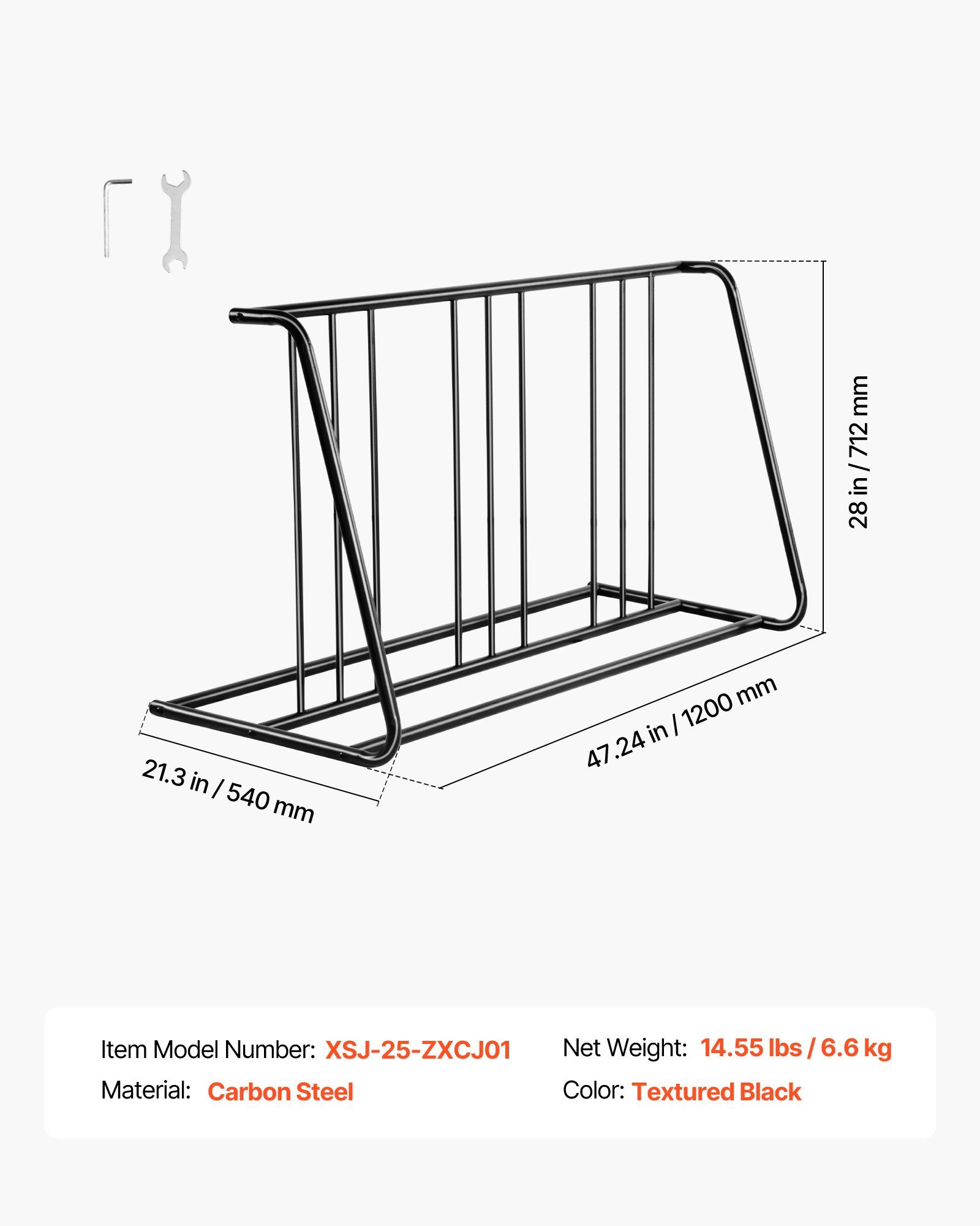 Bike Rack, Fits Tire Width 3 Inch/76.2 mm, Carbon Steel Double-Sided Grid Bike Rack Stand, Freestanding Bicycle Storage Holder for Curbside, Garage, Indoor, Outdoor Parking, 6-Bicycle Capacity - Image 7