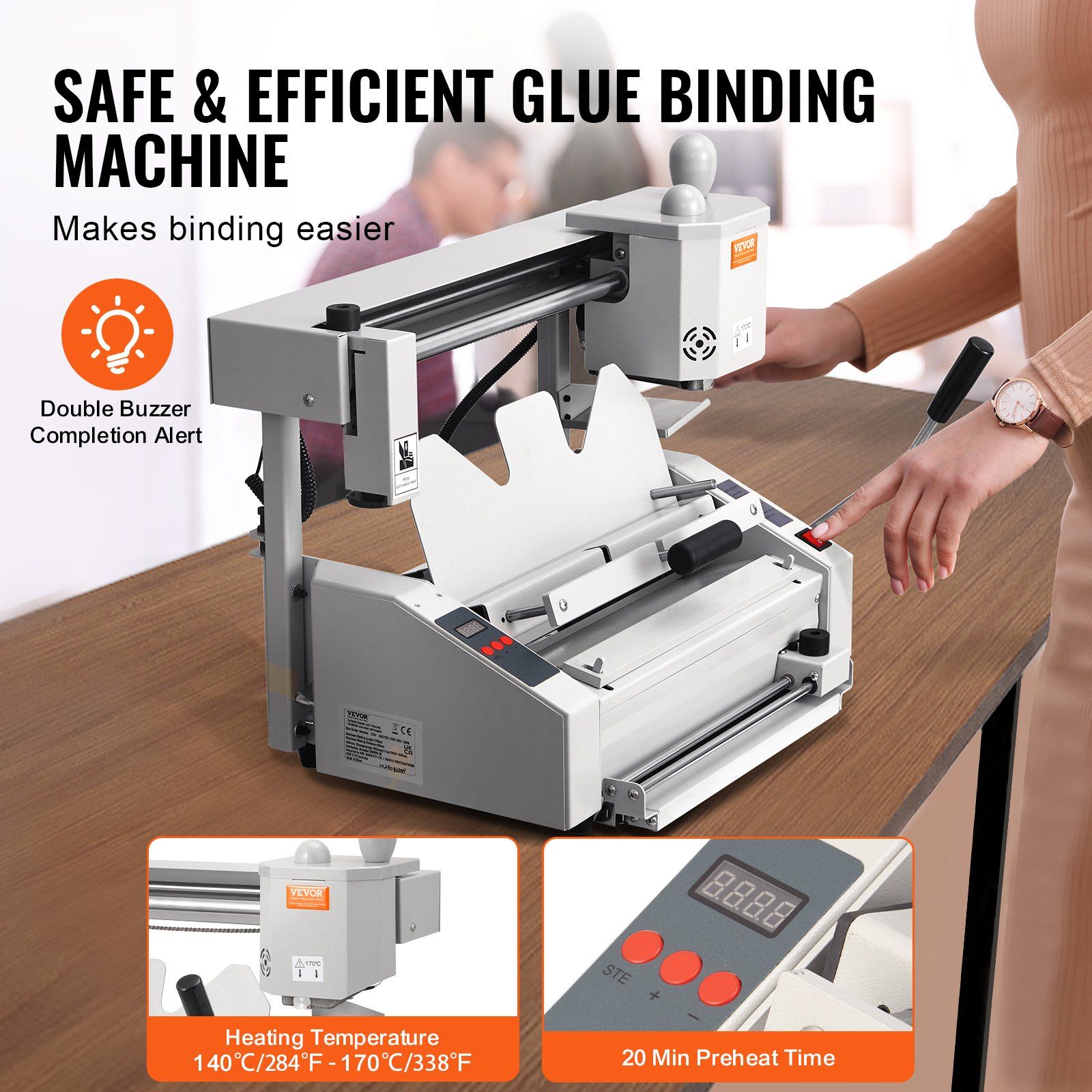 Thermal Binding Machine, 400 Sheets Capacity Hot Glue Binding Machine, Thermal Book Binder 50mm Binding Thickness A3(Short Edge)/A4/A5 Document with Milling Cutter - Image 3