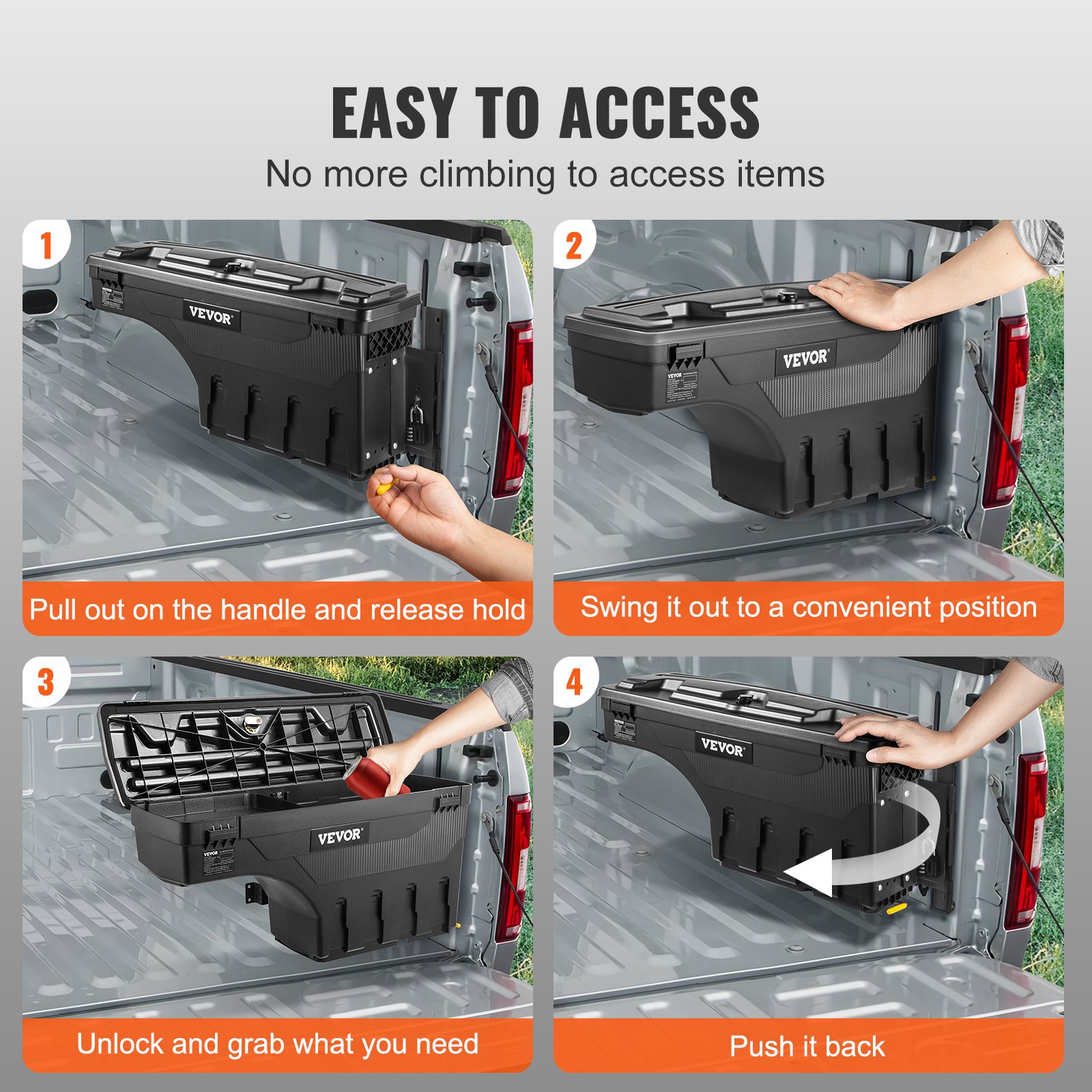 Truck Bed Storage Box, Lockable Swing Case with Password Padlock, 6.6 Gal/25 L ABS Wheel Well Tool Box, Waterproof and Durable, Compatible with Ford F-150 2015-2021, Passenger Side - Image 4