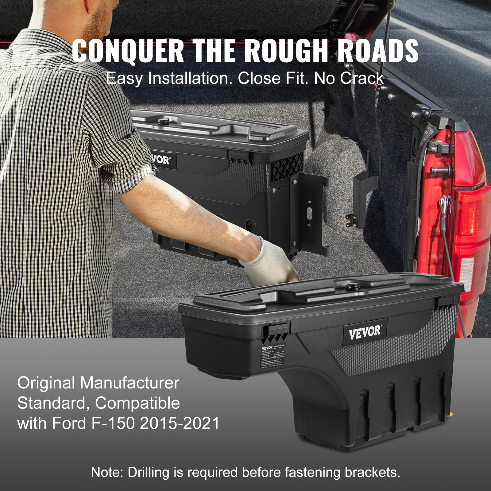 Truck Bed Storage Box, Lockable Swing Case with Password Padlock, 6.6 Gal/25 L ABS Wheel Well Tool Box, Waterproof and Durable, Compatible with Ford F-150 2015-2021, Passenger Side - Image 6