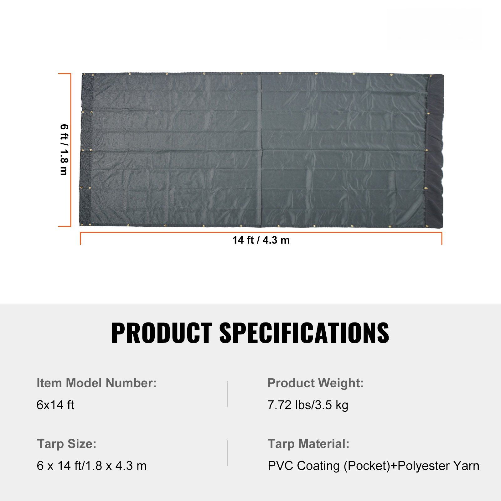 Dump Truck Mesh Tarp, 6 x 14 ft, PVC Coated Black Heavy Duty Cover with 5.5