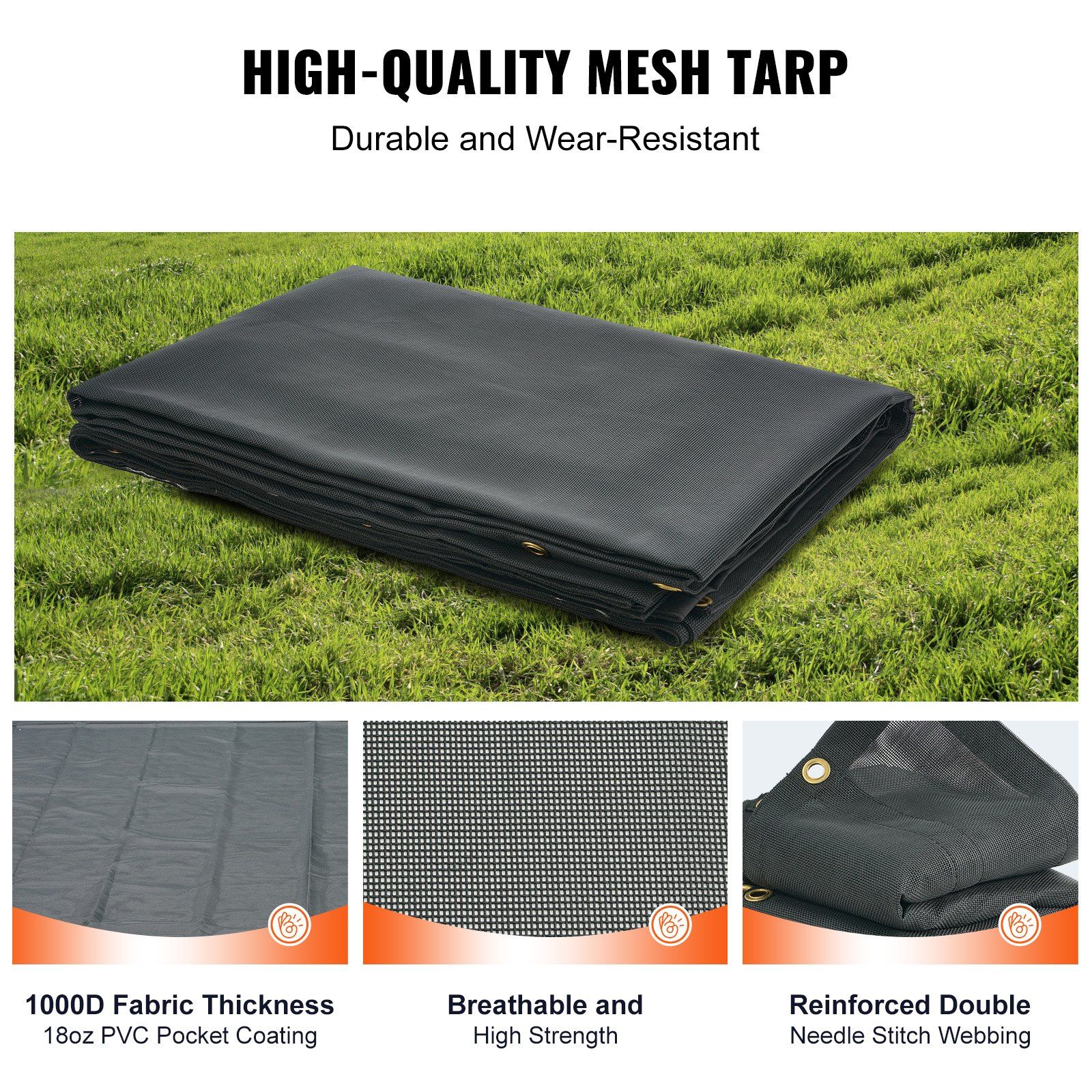 Dump Truck Mesh Tarp, 7 x 14 ft, PVC Coated Black Heavy Duty Cover with 5.5