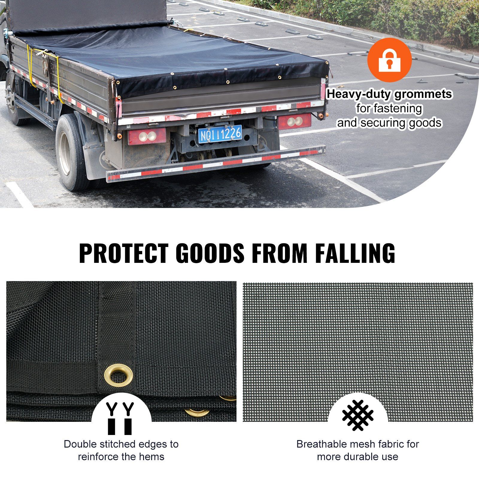 Dump Truck Mesh Tarp, 7 x 14 ft, PVC Coated Black Heavy Duty Cover with 5.5