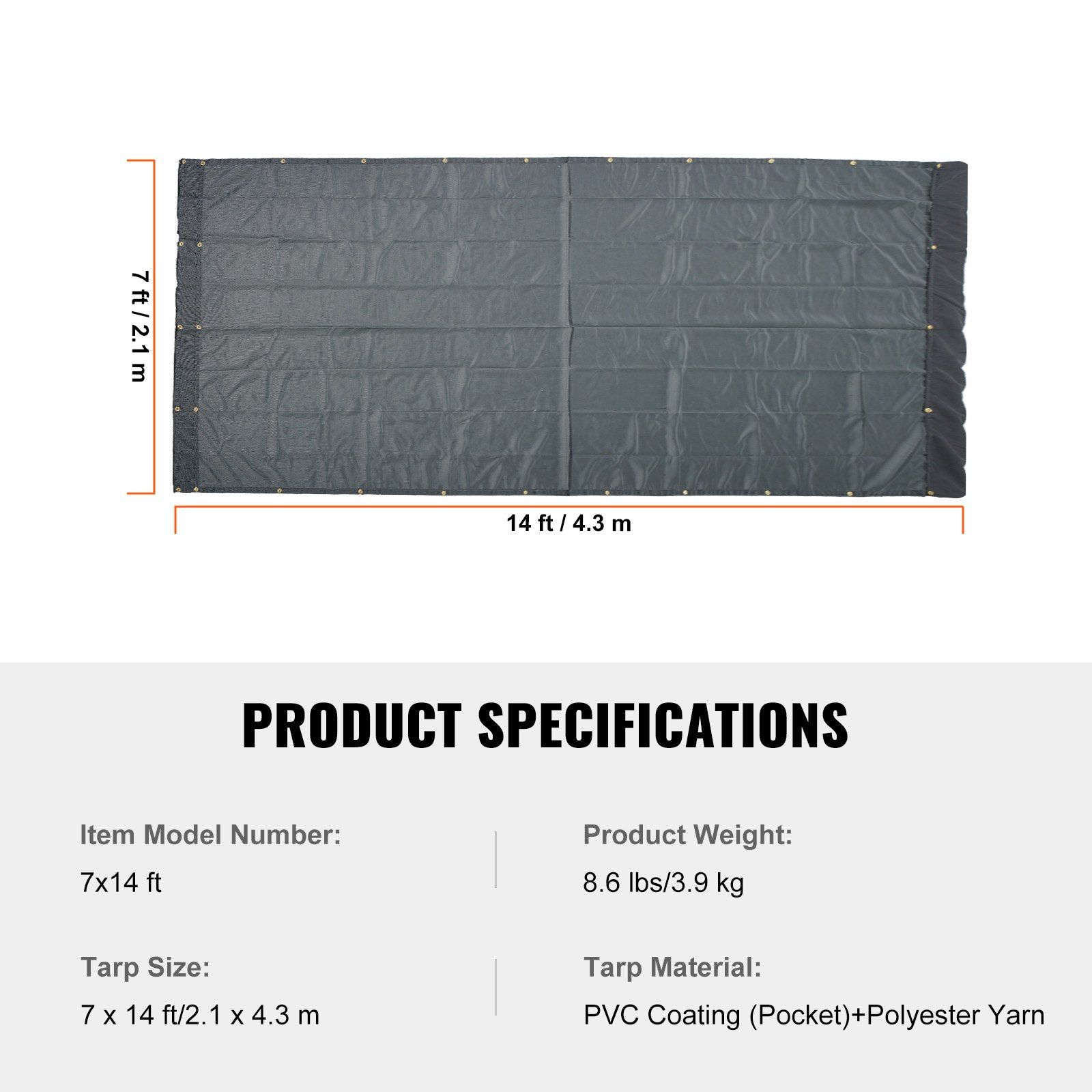 Dump Truck Mesh Tarp, 7 x 14 ft, PVC Coated Black Heavy Duty Cover with 5.5