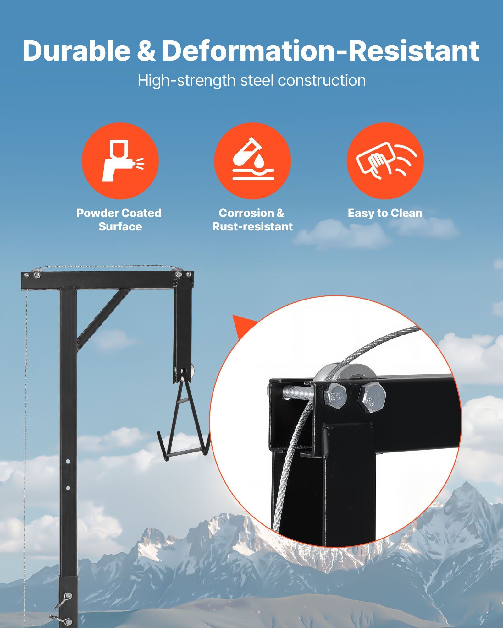 Truck Hitch Game Hoist, 300 lbs Load Capacity, Hunting Deer Hoist with 2-inch Receiver, 360-Degree Swivel Shaft & Adjustable Height, Includes Gambrel Winch for Skinning & Cleaning Game - Image 6
