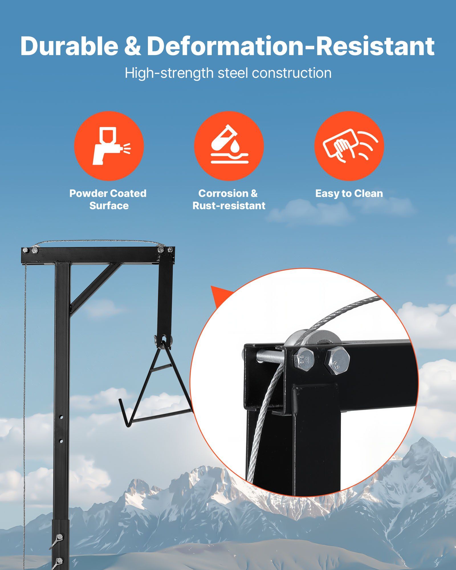 Truck Hitch Game Hoist, 600 lbs Load Capacity, Hunting Deer Hoist with 2-inch Receiver, 360-Degree Swivel Shaft & Adjustable Height, Includes Gambrel Winch for Skinning & Cleaning Game - Image 6