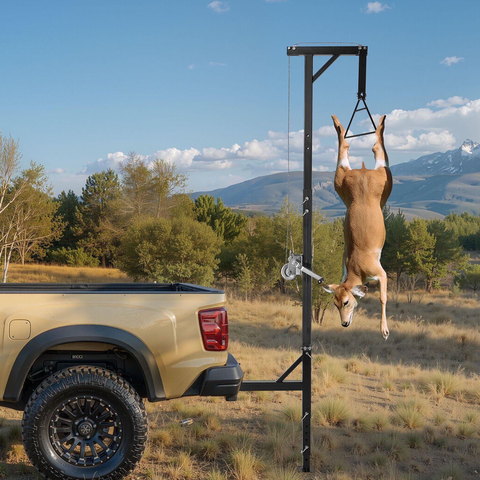 Truck Hitch Game Hoist, 600 lbs Load Capacity, Hunting Deer Hoist with 2-inch Receiver, 360-Degree Swivel Shaft & Adjustable Height, Includes Gambrel Winch for Skinning & Cleaning Game - Image 8