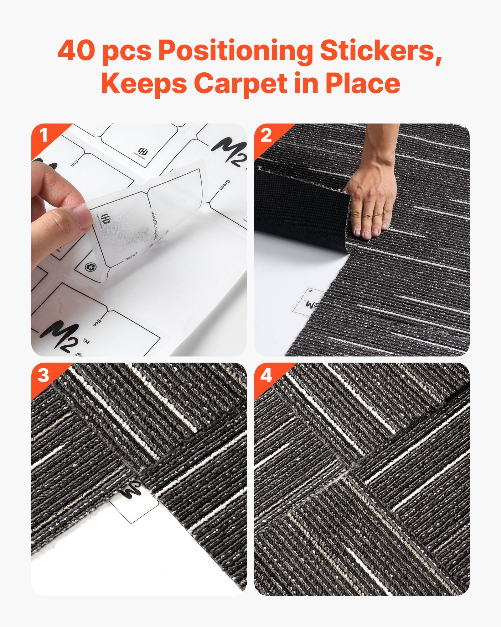 Carpet Tiles Reusable 610x610 mm, 24 PCS Modular Carpet Square Rug, Commercial Floor Soft Padded for Seamless Cover 8.9㎡, Easy DIY Replacement for Living Room Bedroom Office Indoor, Gray - Image 3