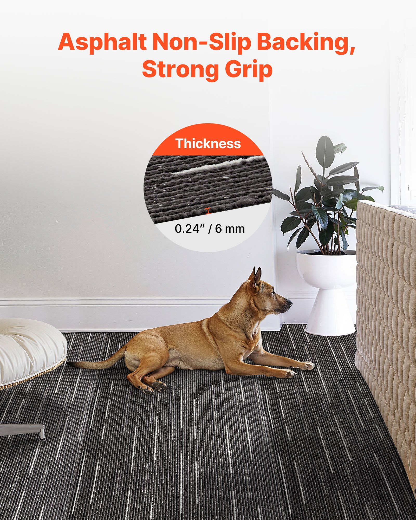 Carpet Tiles Reusable 610x610 mm, 24 PCS Modular Carpet Square Rug, Commercial Floor Soft Padded for Seamless Cover 8.9㎡, Easy DIY Replacement for Living Room Bedroom Office Indoor, Gray - Image 5