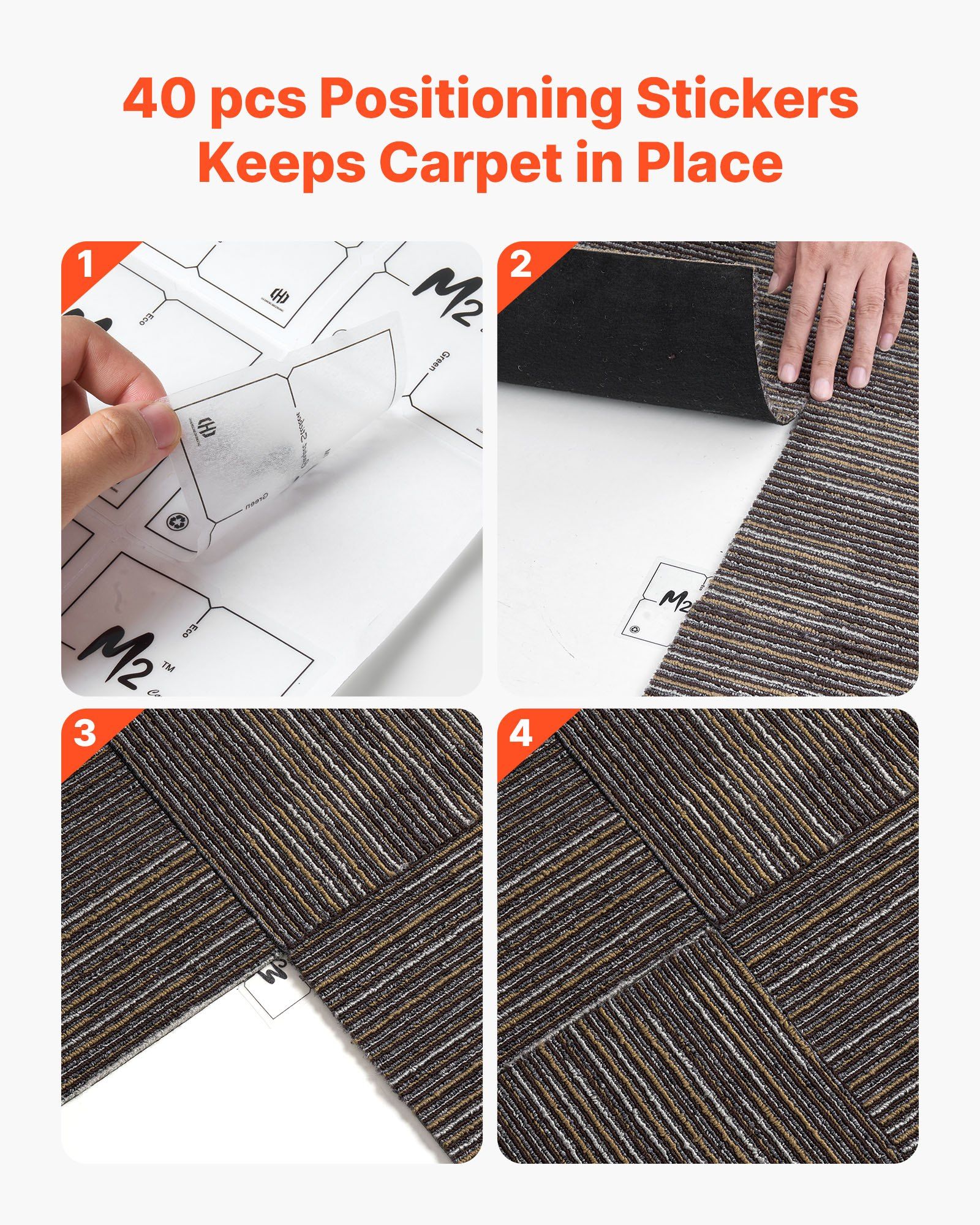 Carpet Tiles Reusable 610x610 mm, 24 PCS Modular Carpet Square Rug, Commercial Floor Soft Padded for Seamless Cover 8.9㎡, Easy DIY Replacement for Living Room Bedroom Indoor, Gray & Brown - Image 3
