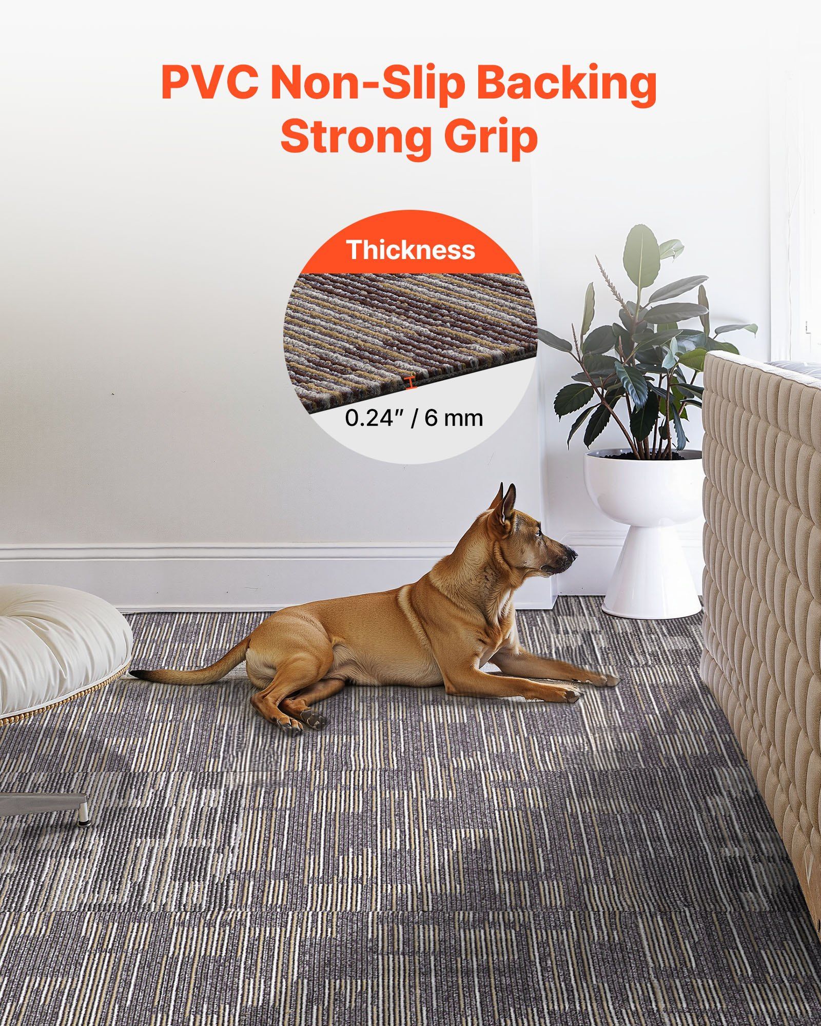 Carpet Tiles Reusable 610x610 mm, 24 PCS Modular Carpet Square Rug, Commercial Floor Soft Padded for Seamless Cover 8.9㎡, Easy DIY Replacement for Living Room Bedroom Indoor, Gray & Brown - Image 5