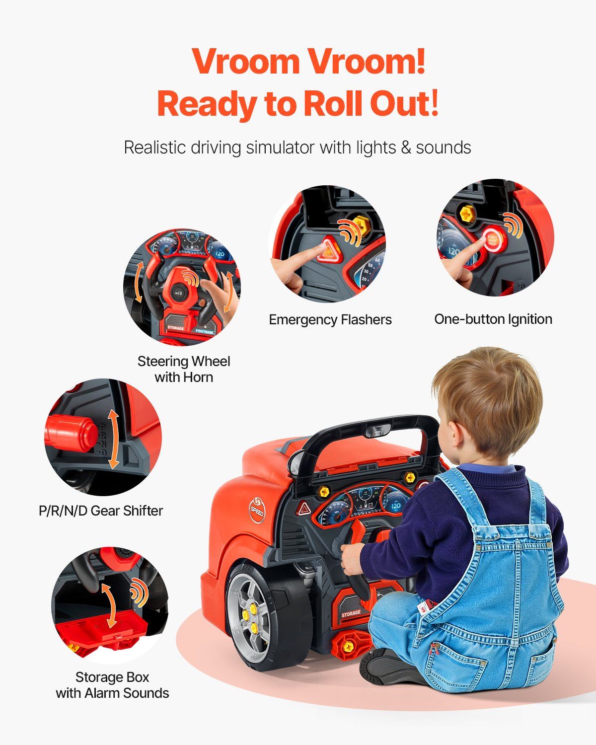 Engine Toy, 60 Pieces, Kids Mechanic Car Repair Set with Removable Parts, Lights and Sounds, Steering Wheel and Horn, Kids Mechanic Workshop Set for Toddler Ages 3 Years and Up, Red - Image 4