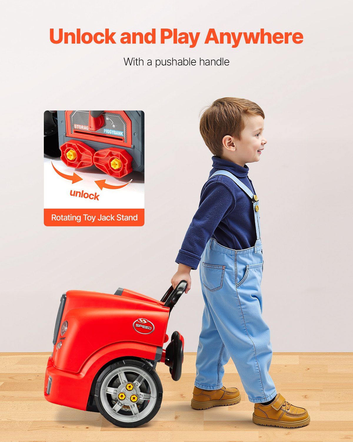 Engine Toy, 60 Pieces, Kids Mechanic Car Repair Set with Removable Parts, Lights and Sounds, Steering Wheel and Horn, Kids Mechanic Workshop Set for Toddler Ages 3 Years and Up, Red - Image 5