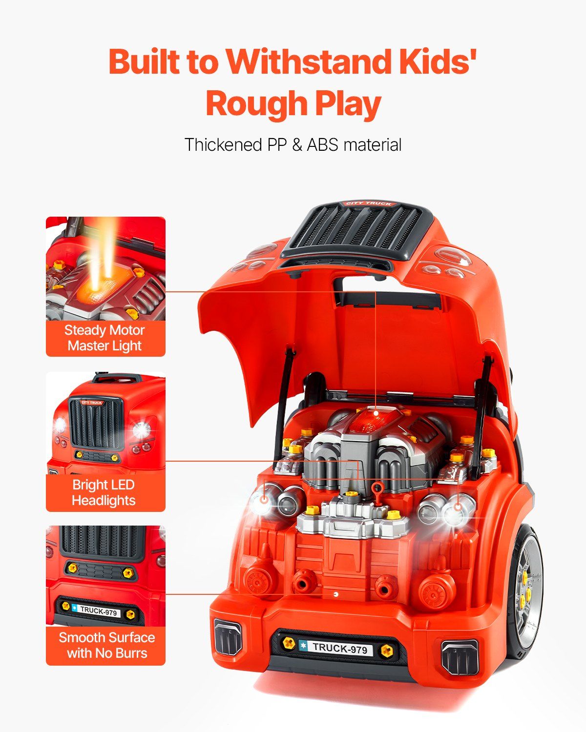 Engine Toy, 60 Pieces, Kids Mechanic Car Repair Set with Removable Parts, Lights and Sounds, Steering Wheel and Horn, Kids Mechanic Workshop Set for Toddler Ages 3 Years and Up, Red - Image 6