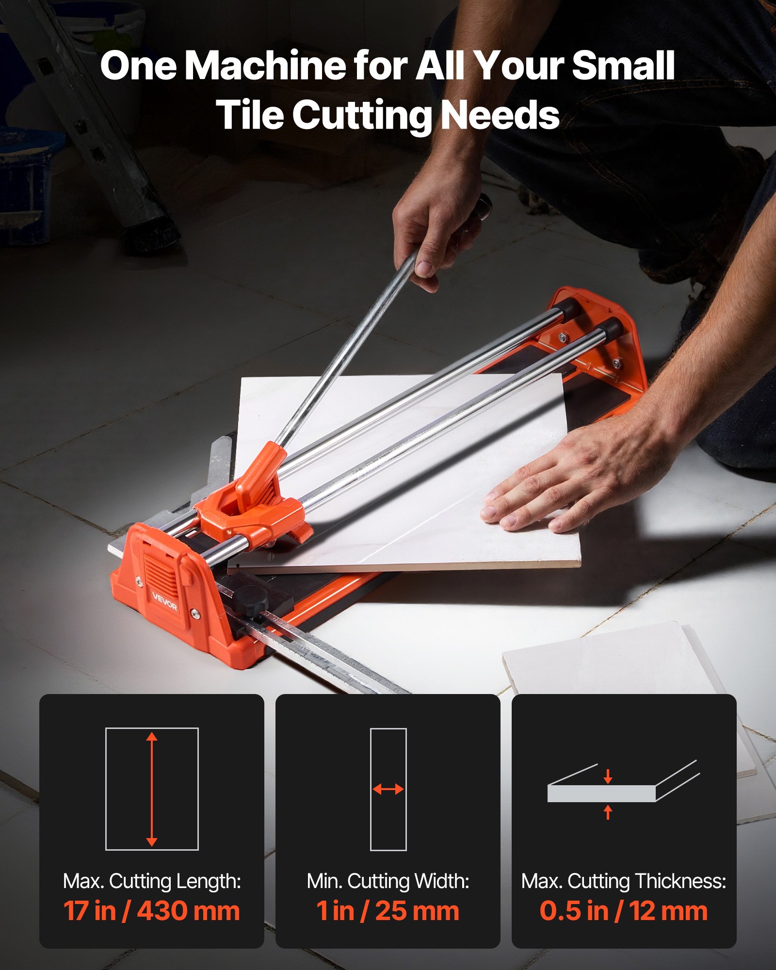 430mm Manual Tile Cutter for Wall & Polished Tiles,Double Rails for Precise Cutting, Tungsten Carbide Wheel,Non-Slip Handle,Anti-Displacement Pressure Rod,Precise Cuts for Pros & Beginners - Image 2