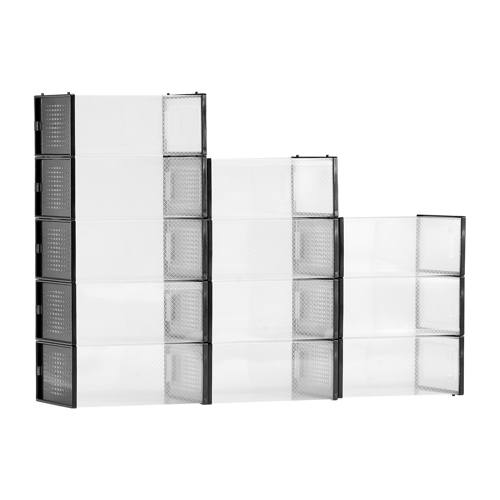 Shoe Storage Boxes, 12 Pack Stackable Shoe Boxes Storage Organizers, Fit up to US Size 11, Plastic Modular Space Saving Sneaker Containers for Storing High Heels, Boots, and Hats, Black Frame - Image 1