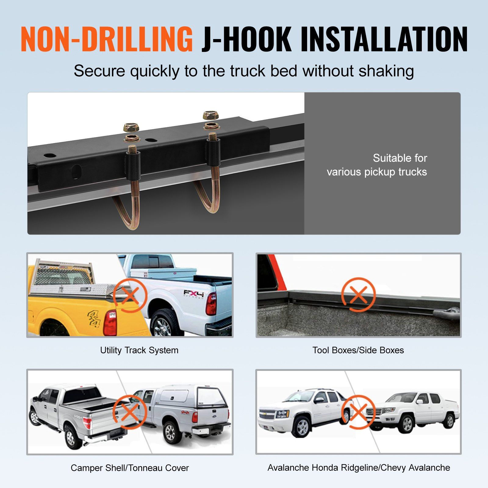Truck Ladder Rack, 1000 LBS / 454 KG Strong Capacity Truck Racks, Non-Drilling / Drilling Installation for Long or Heavy Cargo, 43.3-63 inch Adjustable Width for Kayak, Ladder, Surfboard, Lumber - Image 4