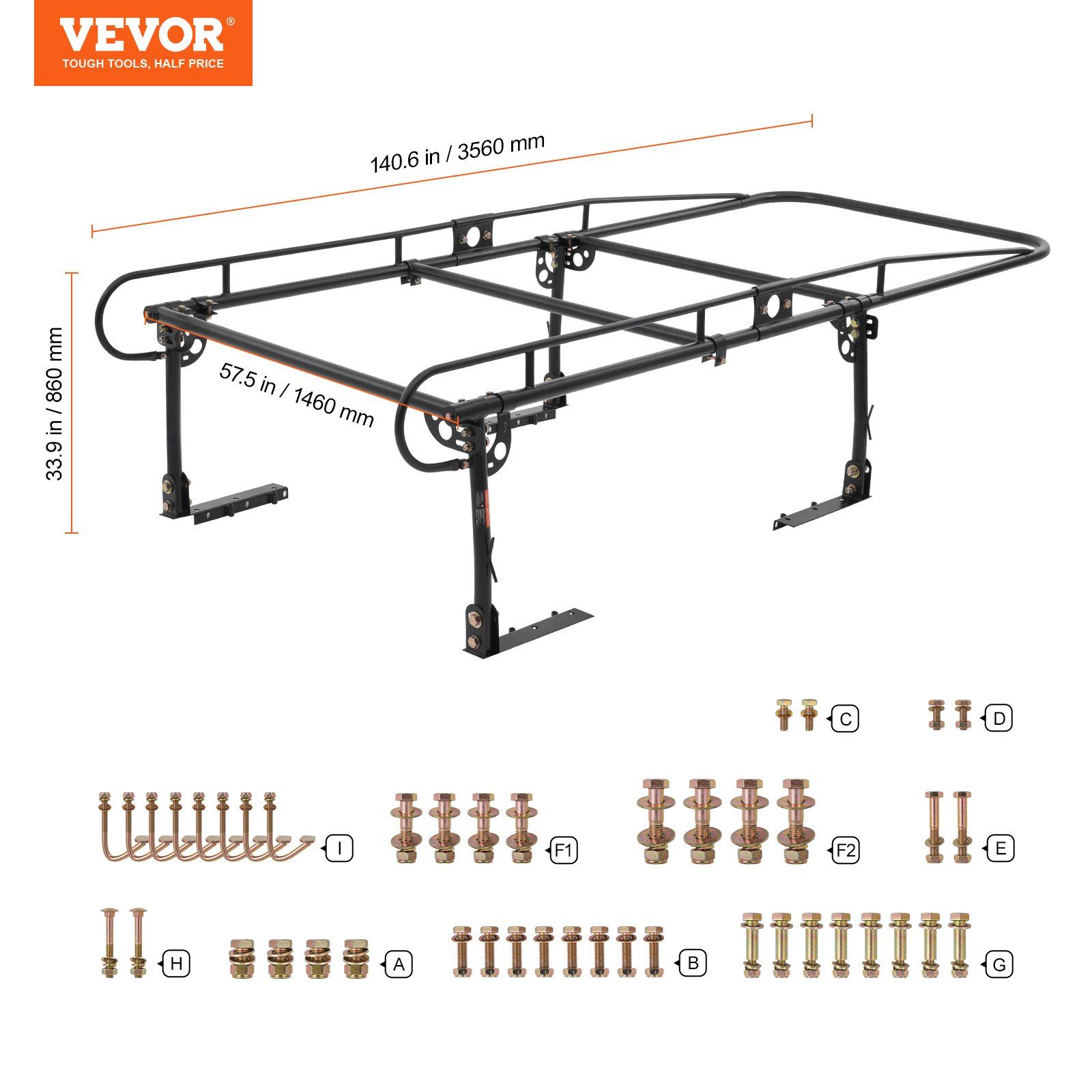 Truck Ladder Rack, 1000 LBS / 454 KG Strong Capacity Truck Racks, Non-Drilling / Drilling Installation for Long or Heavy Cargo, 43.3-63 inch Adjustable Width for Kayak, Ladder, Surfboard, Lumber - Image 7