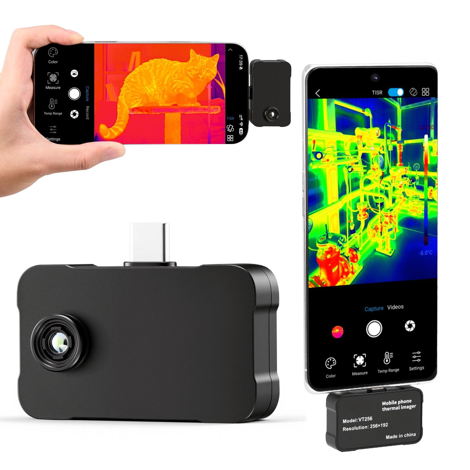 Thermal Imaging Camera for Android & iOS, 512 x 384 Super Resolution, 25HZ Refresh Rate Infrared Thermal Imager for Smartphone Tablets, 256 x 192 IR Resolution, -20°C to 550°C & 6 Color Palettes - Image 1