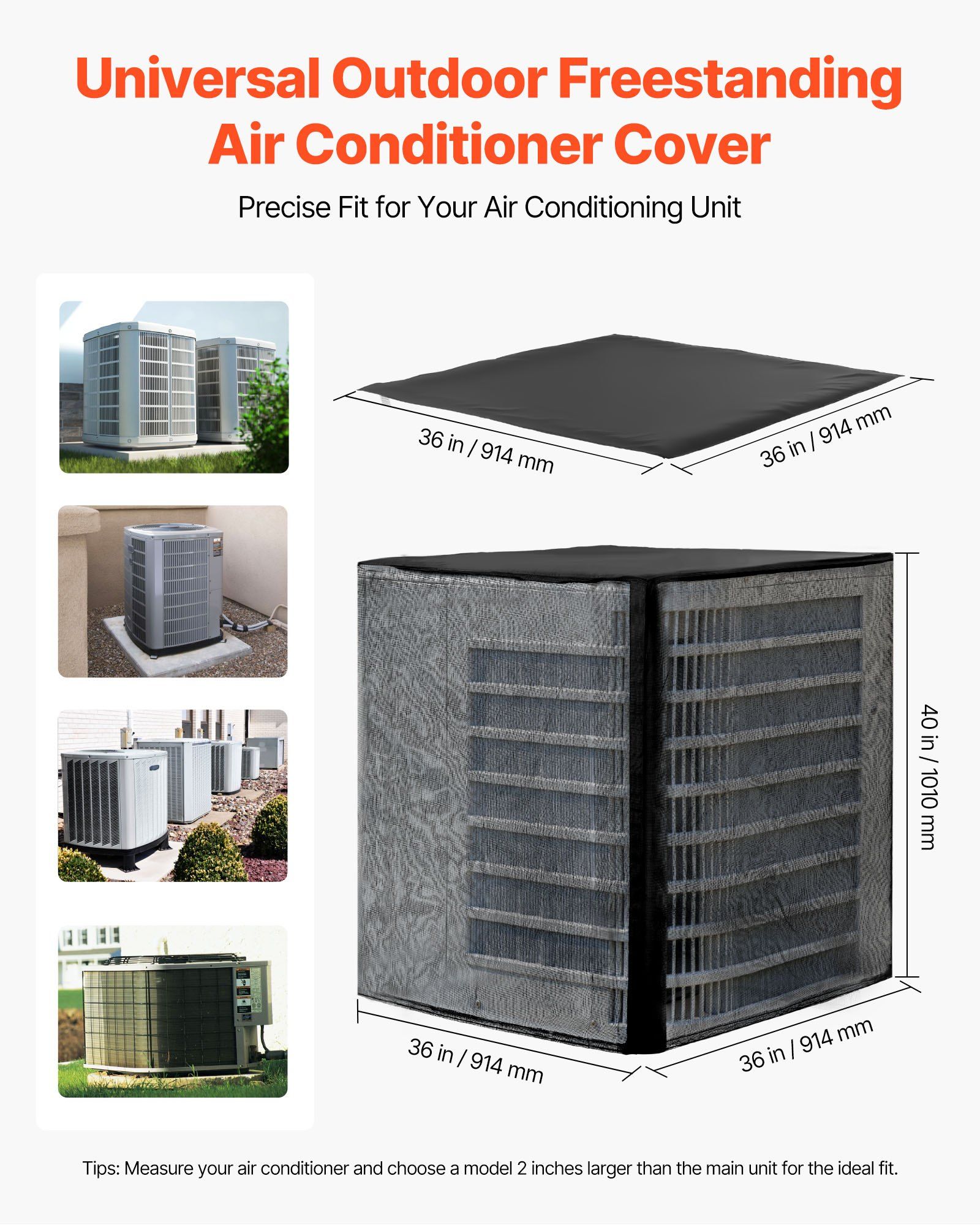 Air Conditioner Cover, 914 x 914 x 1010 mm Ac Cover for Air Conditioning Unit, Dual-Layer, Detachable Canopy,Waterproof Polyester, Universal HVAC Protector for Outdoor Outside Ac Unit, Black - Image 2